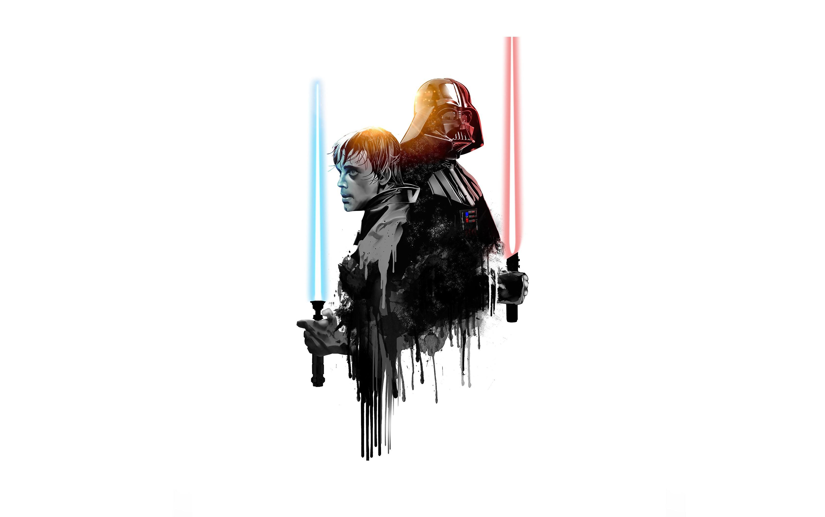 3365x2108 Wallpaper / Star Wars, artwork, simple background, white background, Luke Skywalker, Darth Vader, lightsaber