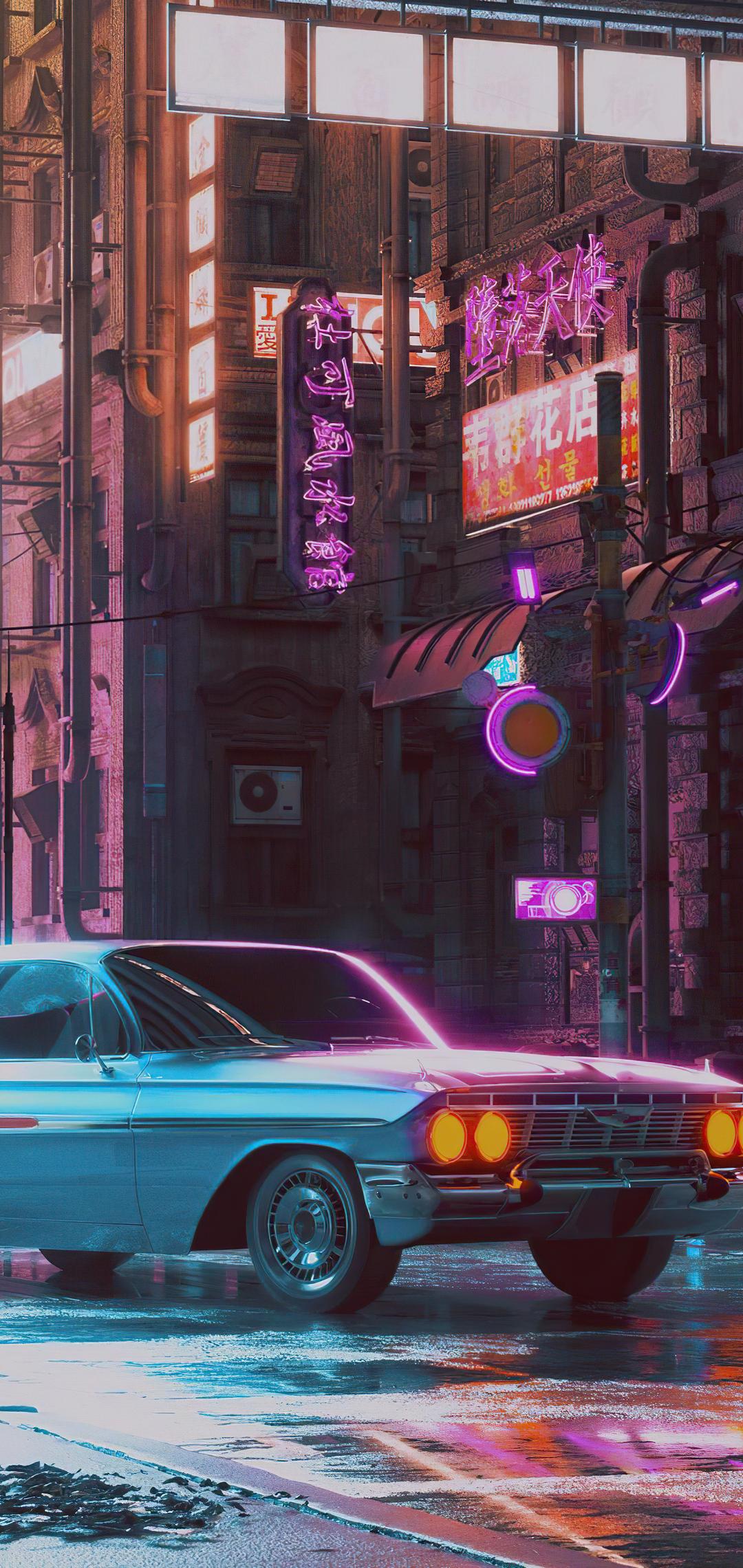 1080x2280 Lonely Night 80s Retro Car 5k One Plus Huawei p Honor view Vivo y Oppo f Xiaomi Mi A2 HD 4k Wallpaper, Image, Background, Photo and Picture