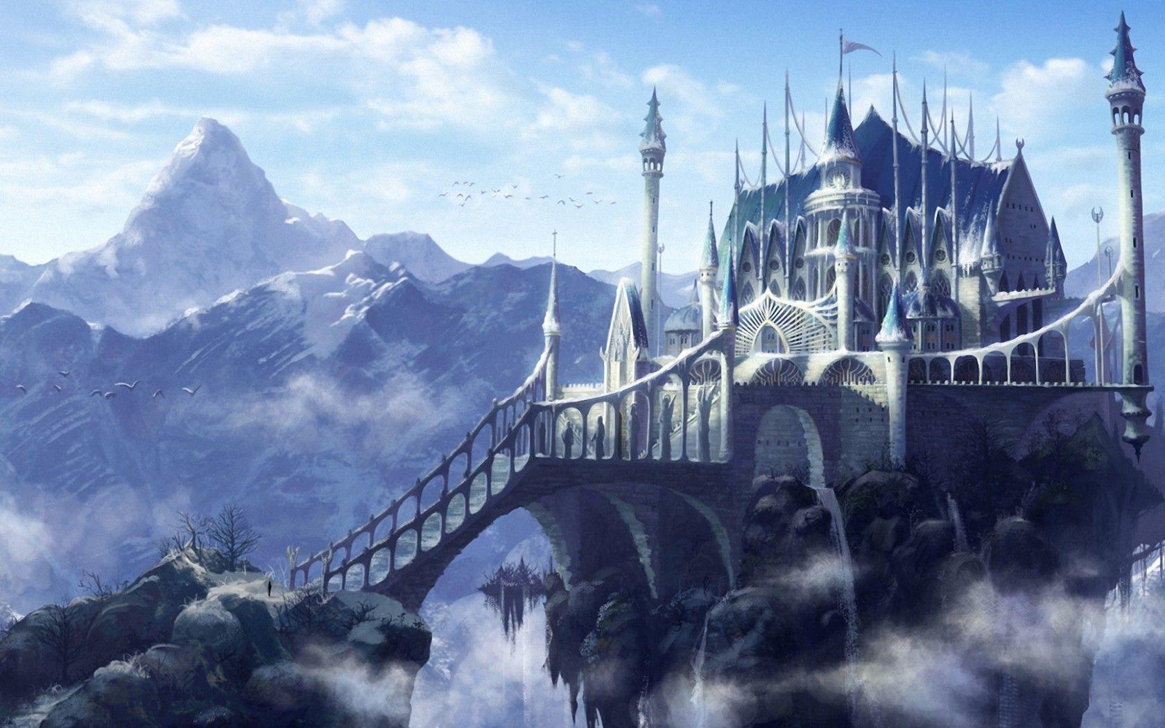 1680x1050 Download wallpaper Art, castle, mountain, wayfarer free desktop wallpaper in the resolution 1680x1050