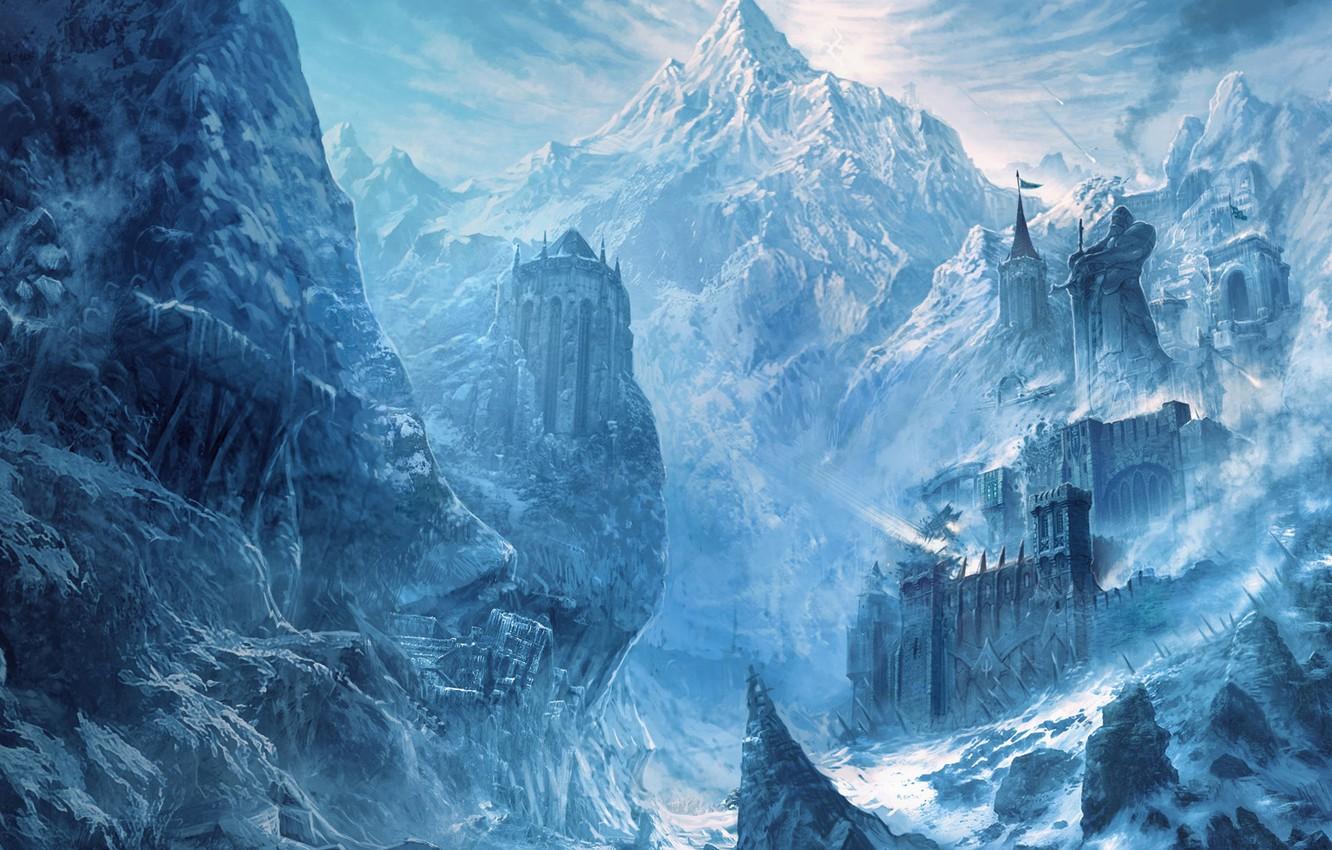 1332x850 Wallpaper snow, mountains, castle image for desktop, section фантастика