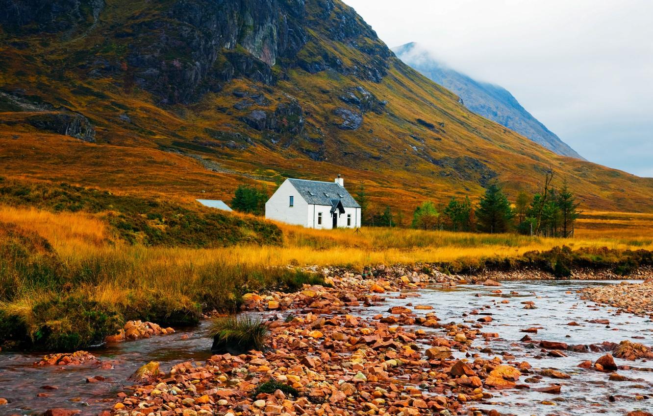 1332x850 Photo Wallpaper Colorful, House, White, Grass, River, Houses On The Rivers