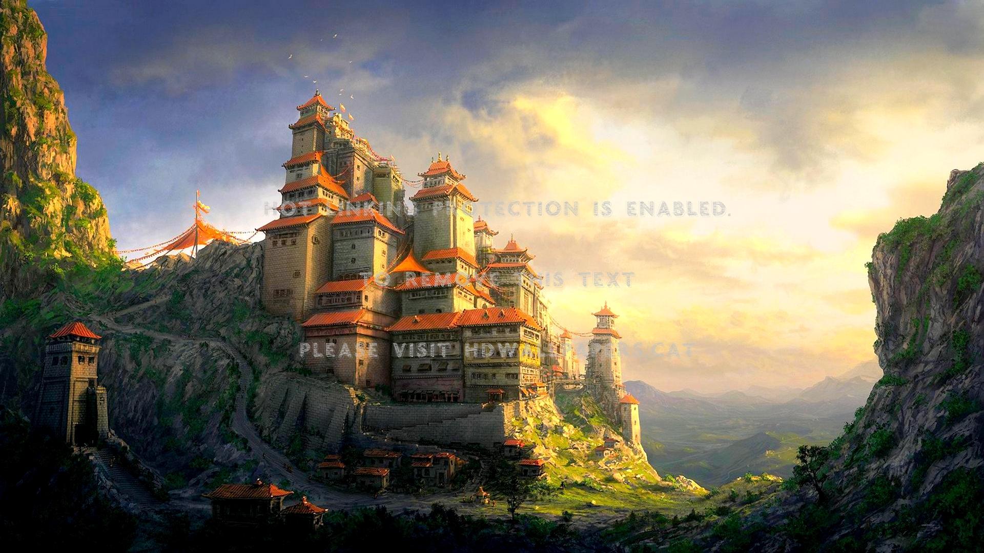1920x1080 new dynasty mountain castle cg art abstract