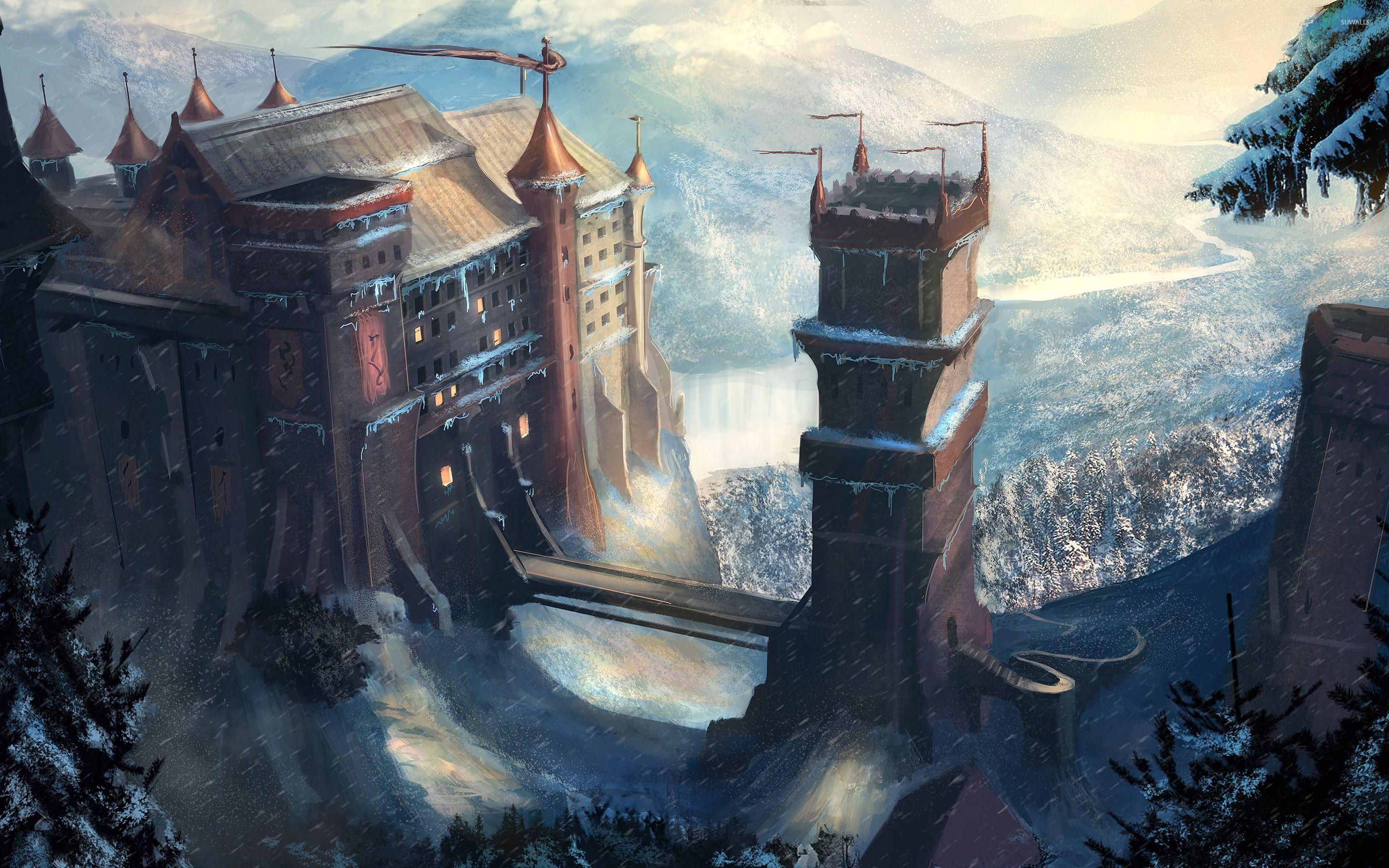 2880x1800 Castle in the snowy mountains wallpaper. Fantasy landscape, Fantasy castle, Art