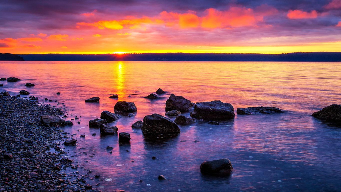 1366x768 Sunrise Puget Sound Sunset At Seal Rock Campground In The Olympic National Forest Washington Usa Wallpaper HD For Mobile Phones And Laptops 3840x2400 :