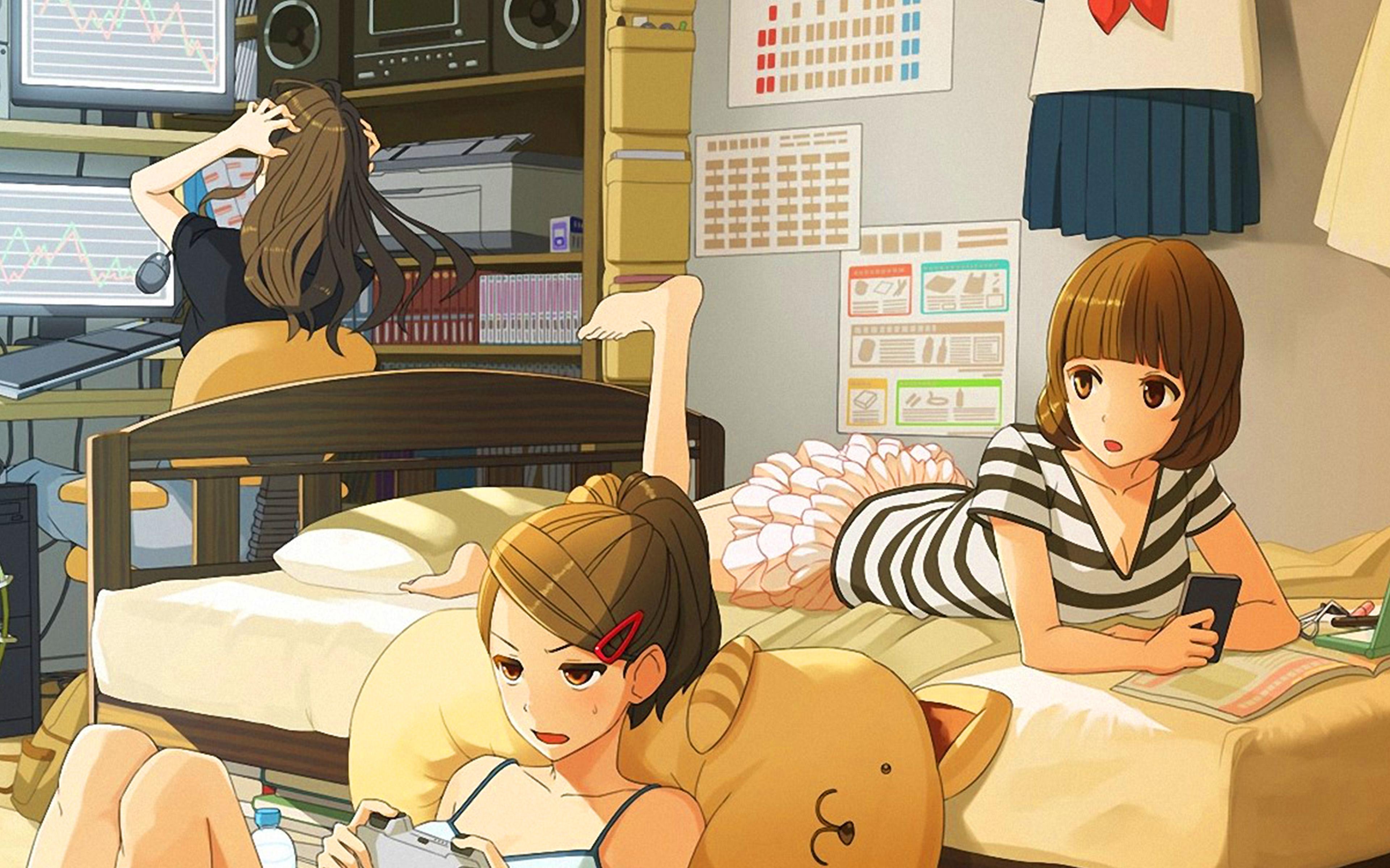 3840x2400 Girl Room Anime Art Illustration Wallpaper
