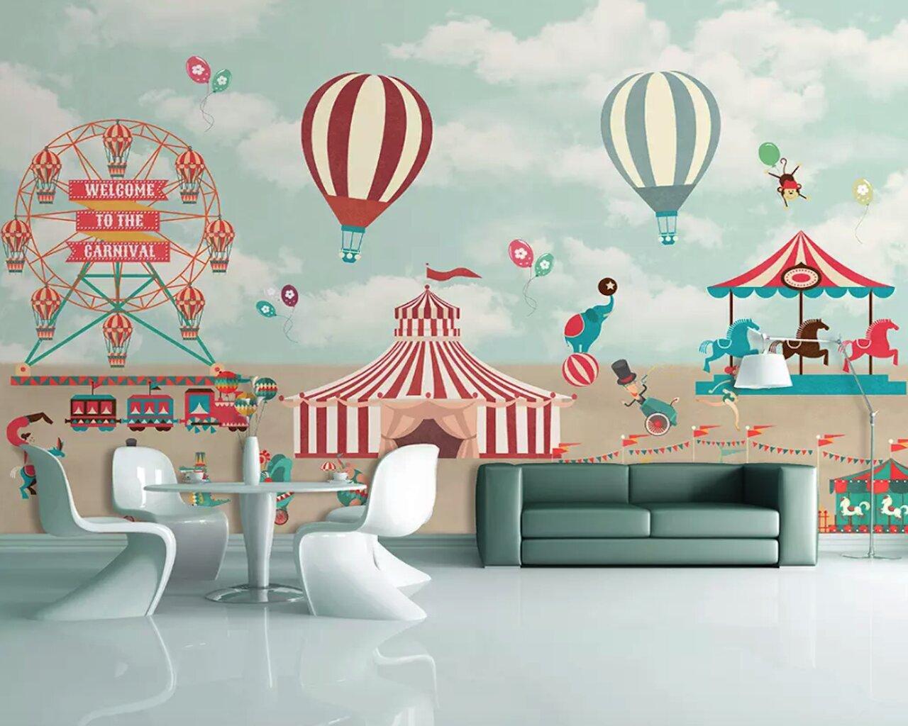 1280x1024 GK Wall Design Red Circus Amusement Park Textile Wallpaper