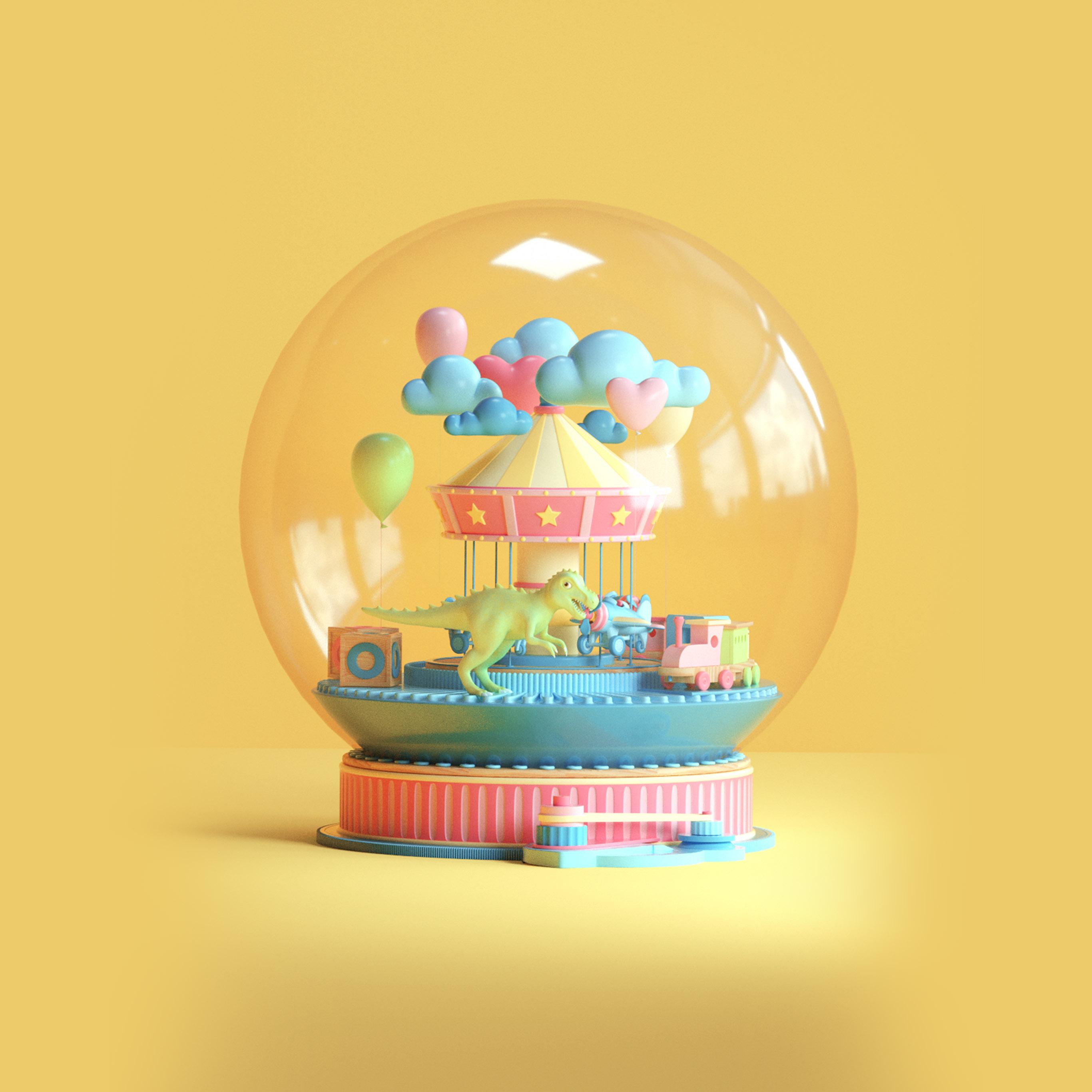 2732x2732 Toy Dinosaur Yellow Art Digital Cute Wallpaper
