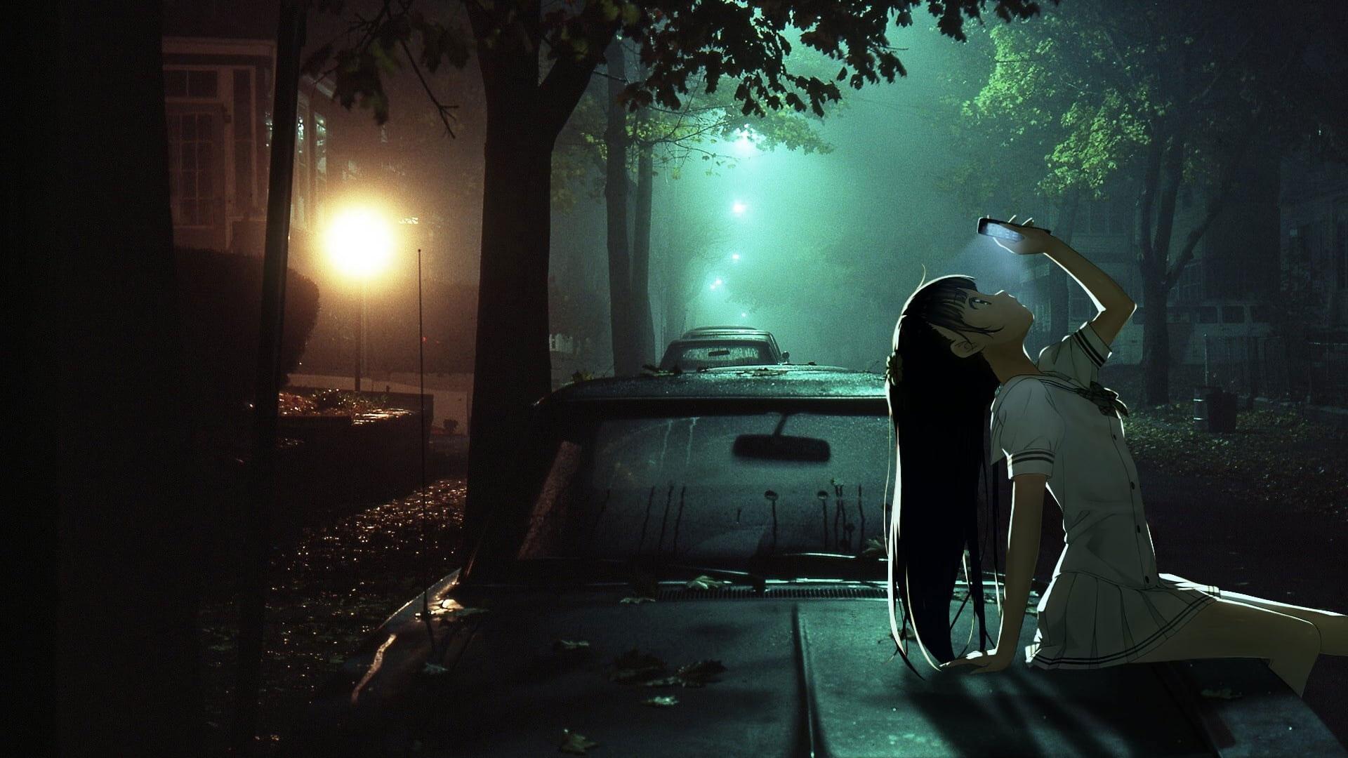 1920x1080 Girl Sitting On Car Hood Anime Wallpaper, Anime Girls, Phone, Night, Kantoku