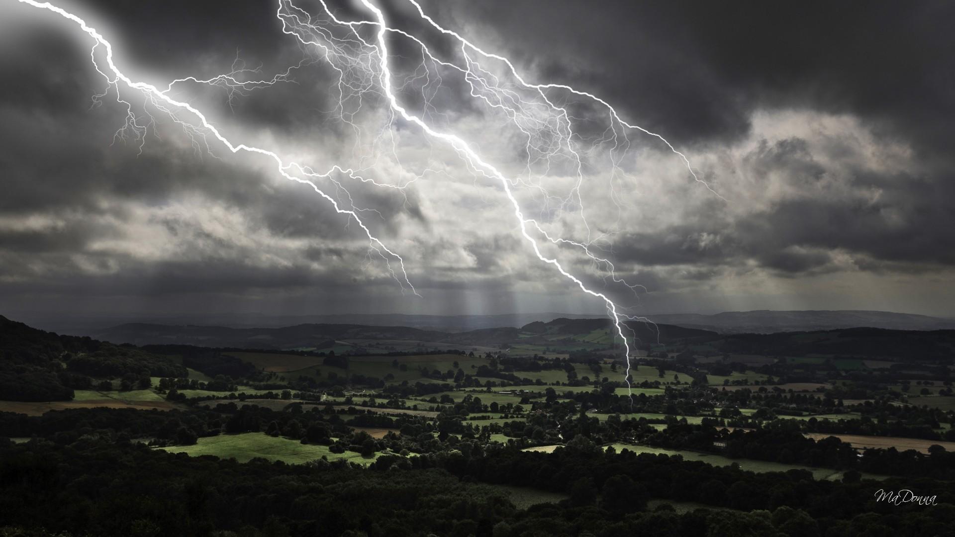 1920x1080 Nature Storm Electricity Fields Lightning Thunder Black White Clouds Stormy Scary Dark Best Wallpaper For Mobile