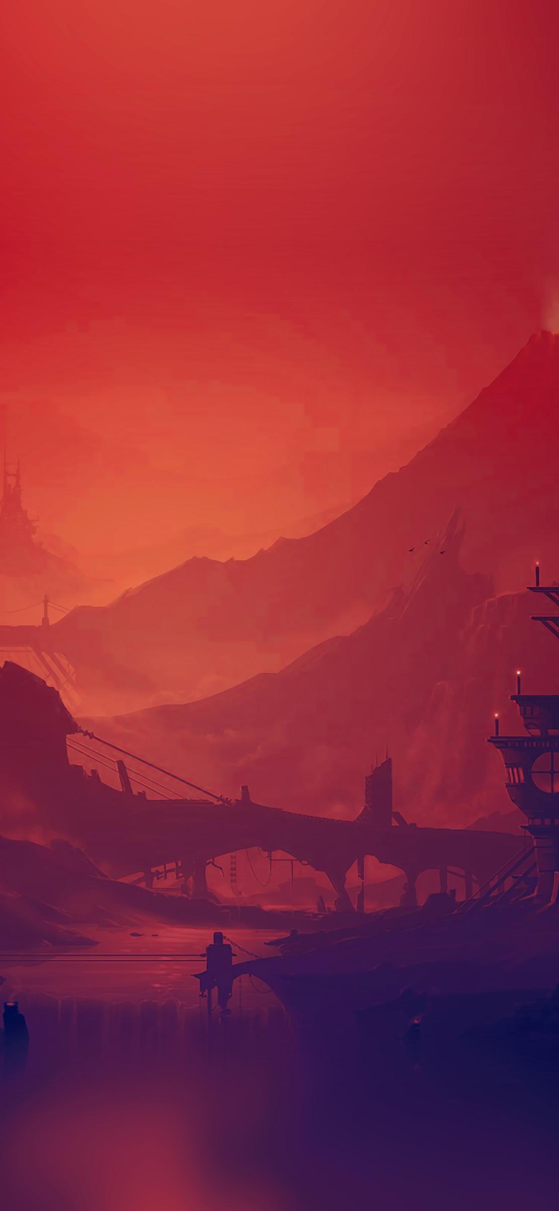 1125x2436 Red Purple River Illustration Art Anime Wallpaper
