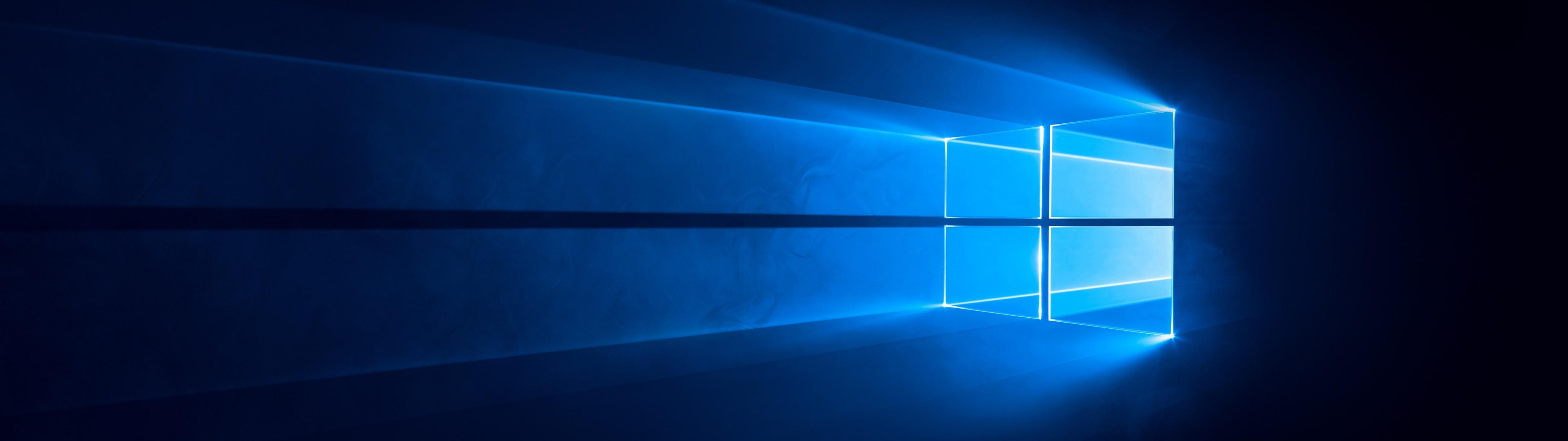 3840x1080 Windows 10 Wallpaper 4K, Dark, Blue background, 5K, 8K, Technology