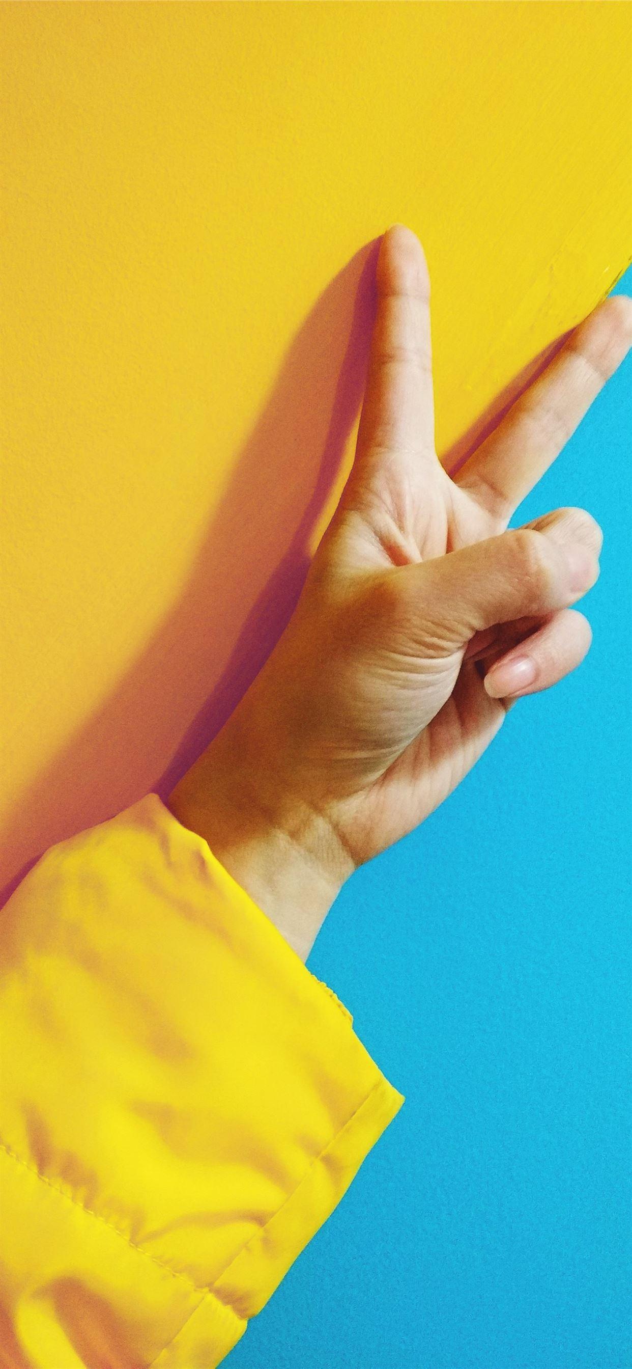 1242x2688 person doing peace hand sign iPhone 11 Wallpaper Free Download