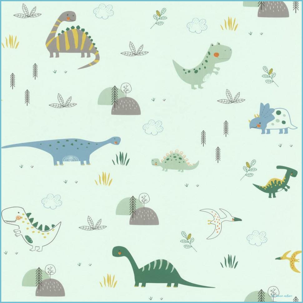 970x970 Details About Dinosaurs Wallpaper Kids Children's Room Nursery Mint Green Blue Grey Rasch Dinosaur Wallpaper