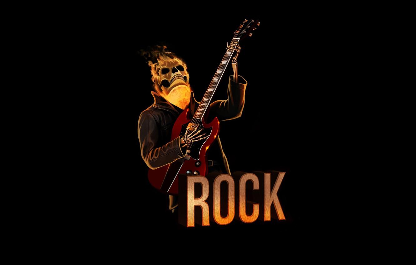1332x850 Photo Wallpaper Red, Fire, Skull, Guitar, Minimalism