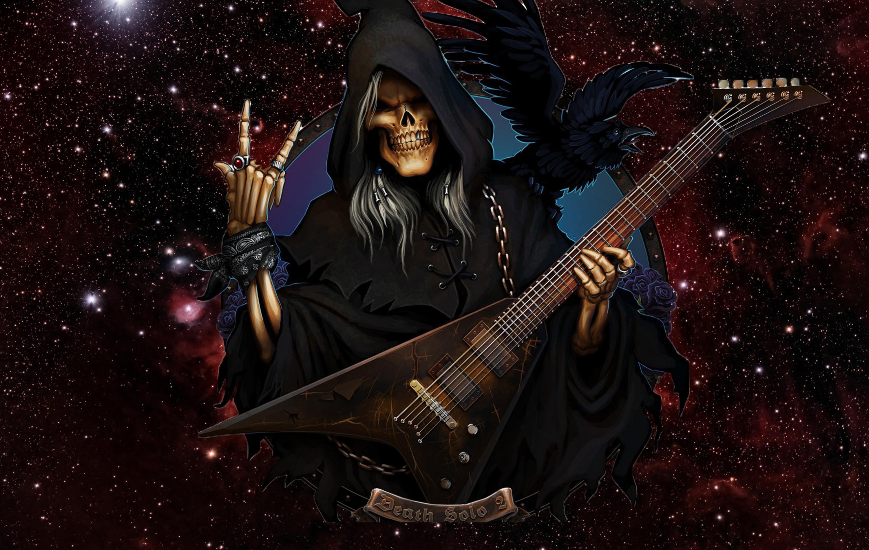 3000x1900 Grim Reaper Guitar Raven Rock Amp Roll Wallpaper:3000x1900