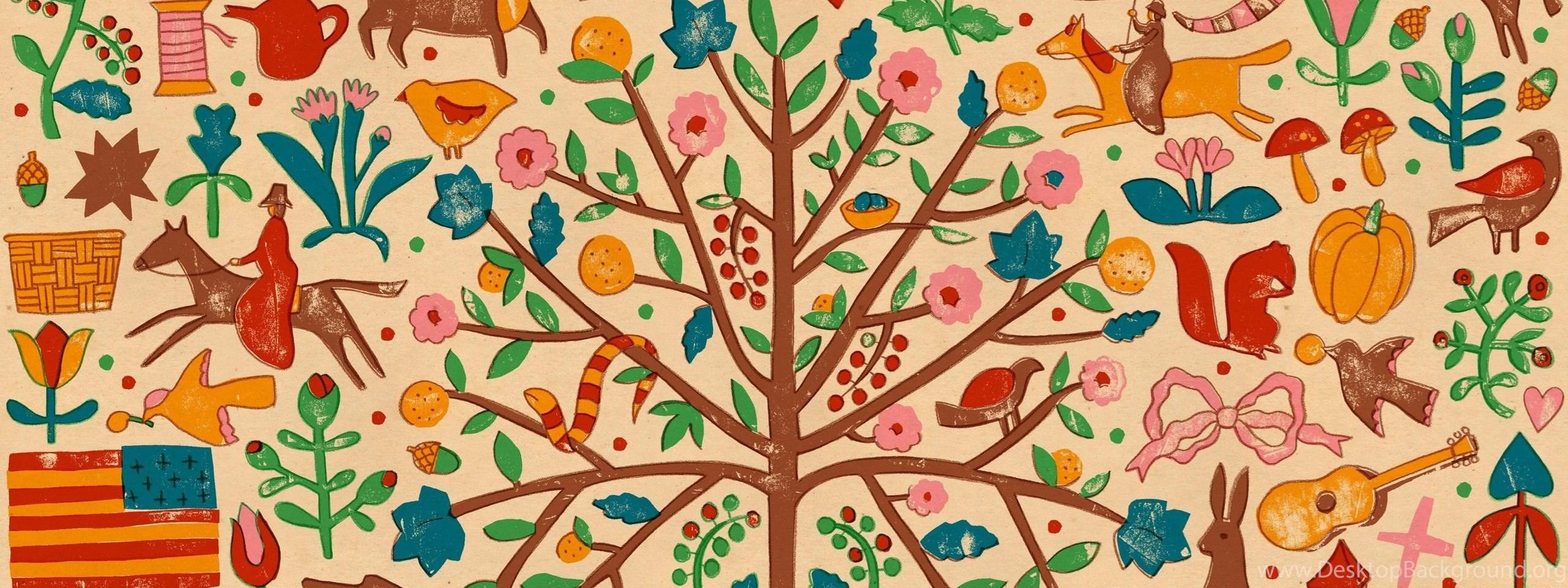 2560x960 Tree Drawing Art HD Wallpaper FreeWallsUp Desktop Background
