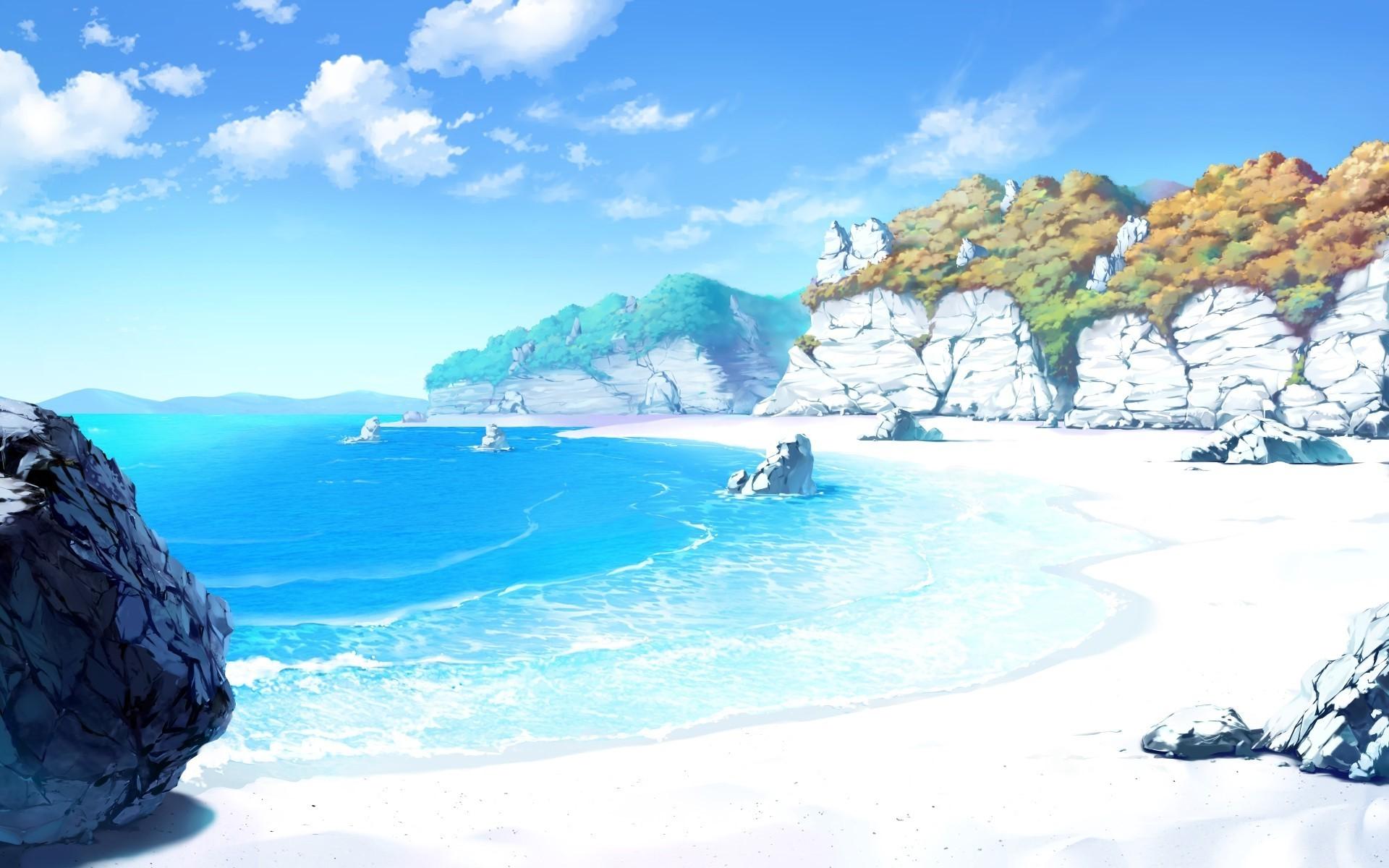 1920x1200 drawing landscape sea beach sand sky rock wallpaper. Mocah HD Wallpaper