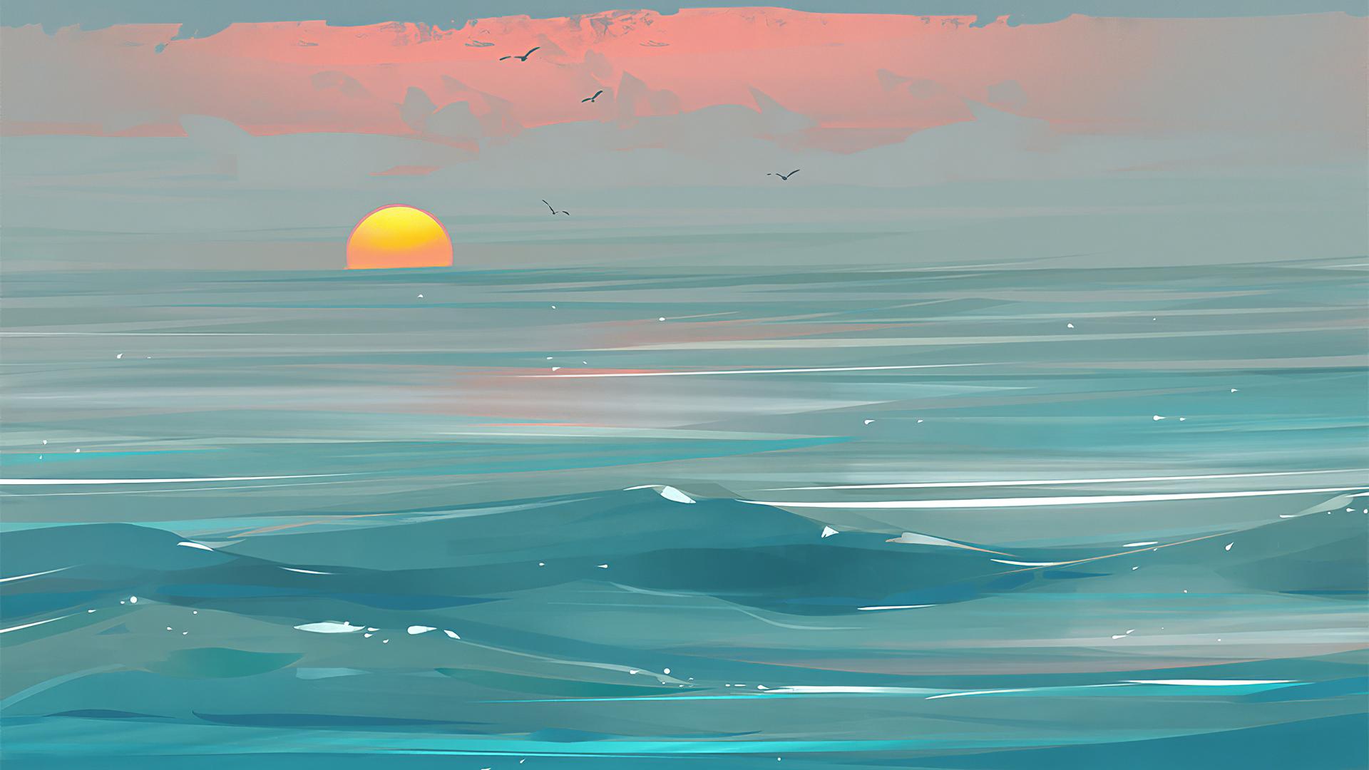 1920x1080 Beach Morning Minimal Art 4k Laptop Full HD 1080P HD 4k Wallpaper, Image, Background, Photo and Picture