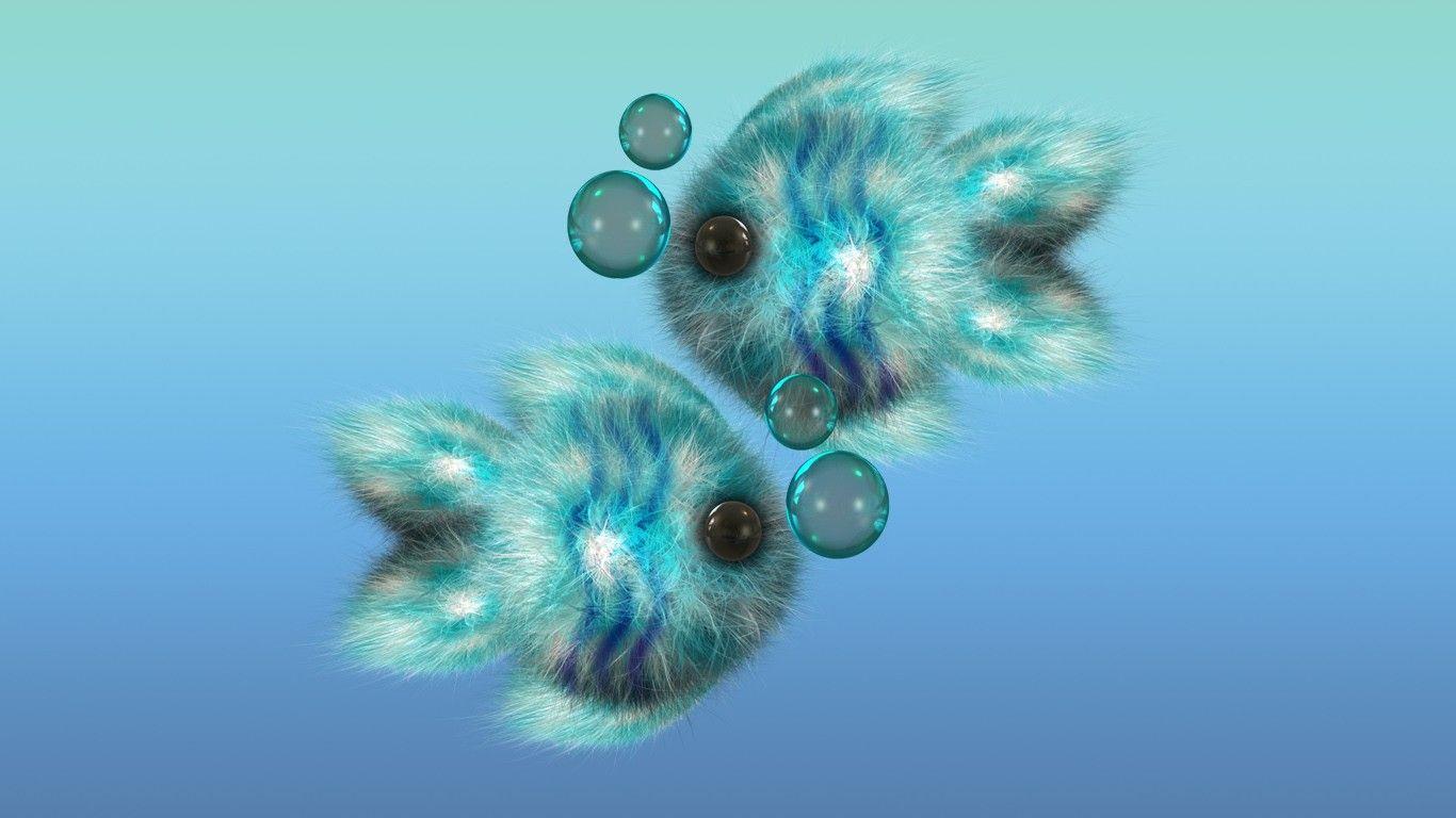 1366x768 Fish Gradient Fishes Pisces Funny Blue Fluffy Water Fluggy Critters