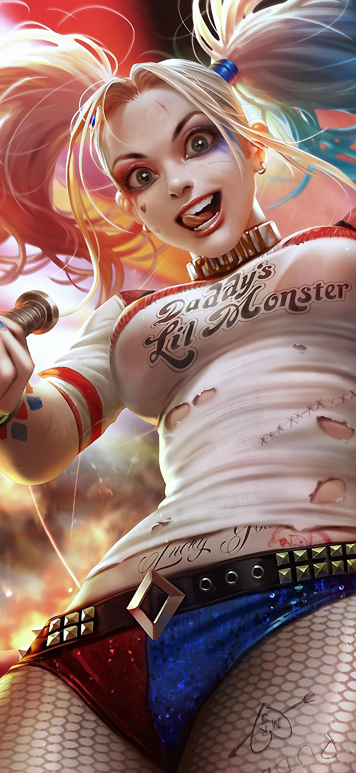 1440x3120 Harley Quinn Bat 4K Wallpaper