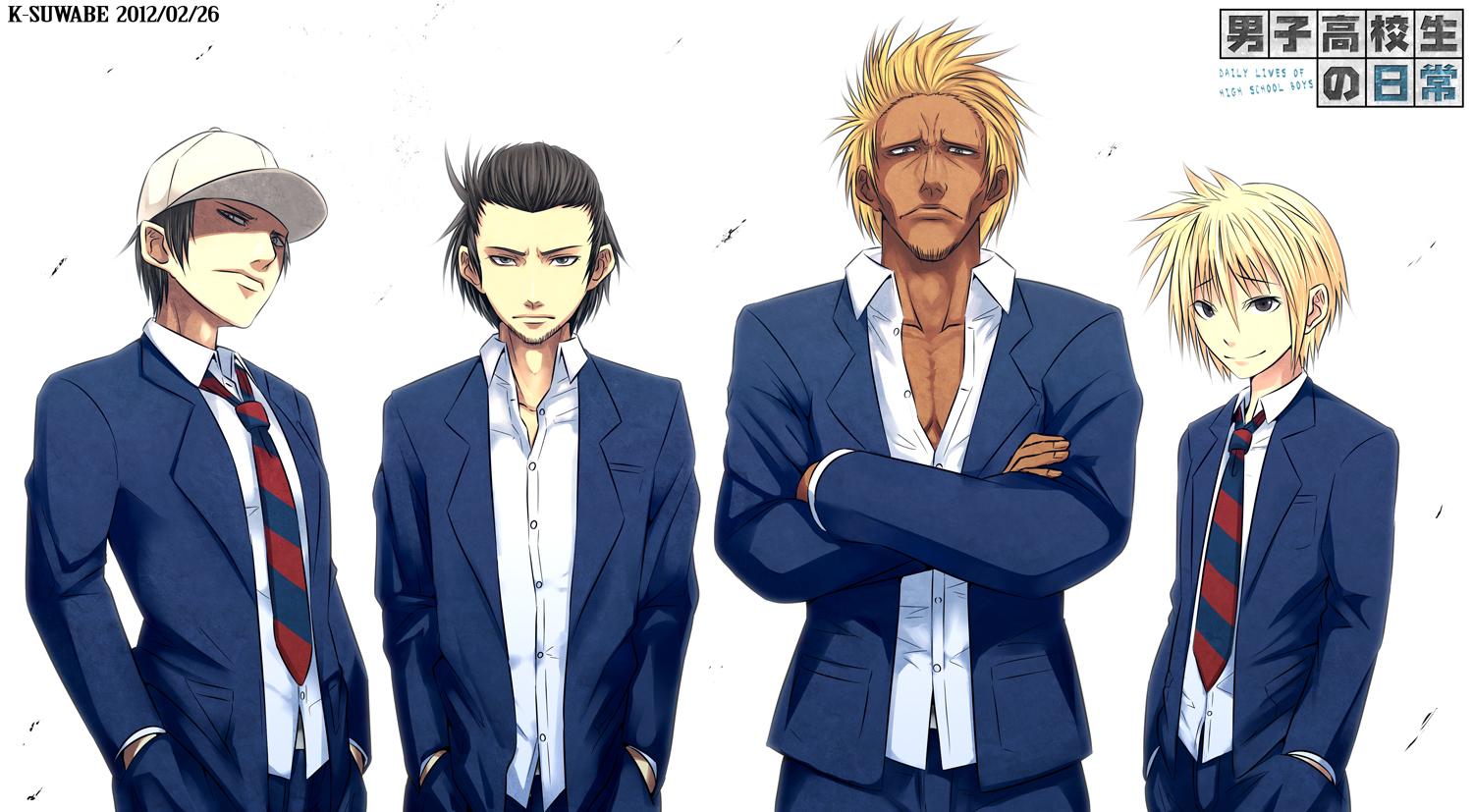 1500x827 All Male Danshi Koukousei No Nichijou Karasawa Toshiyuki Kei Suwabe Male Motoharu President (danshi Koukousei) School Uniform Tie Vice President (danshi Koukousei). Konachan.com.com Anime Wallpaper