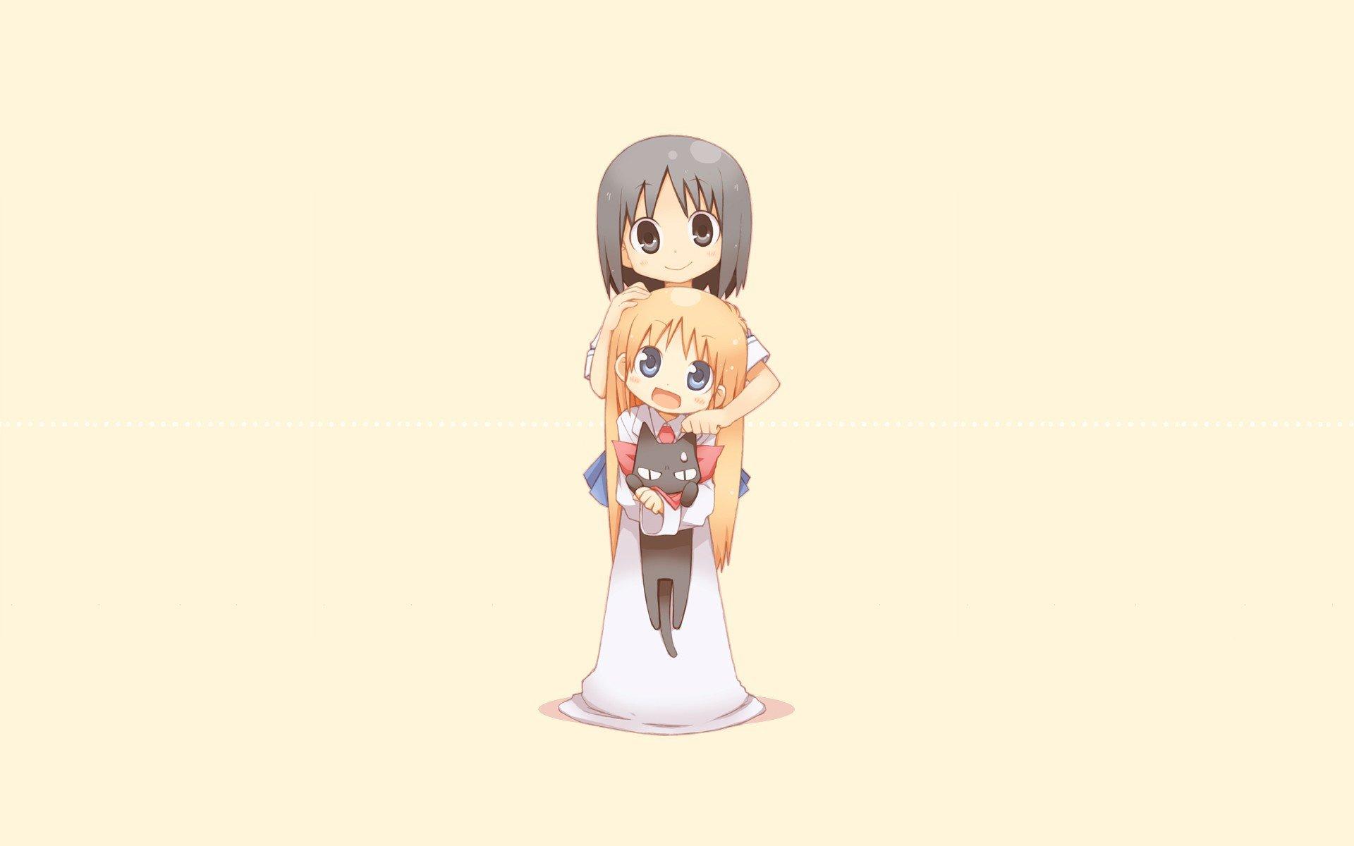 1920x1200 cats, Blue, Eyes, Long, Hair, Black, Eyes, Short, Hair, Nichijou, Shinonome, Hakase, Sakamoto, Shinonome, Nano, Orange, Hair, Simple, Background, Anime, Girls, Brown, Background, Black, Hair Wallpaper HD / Desktop and Mobile Background