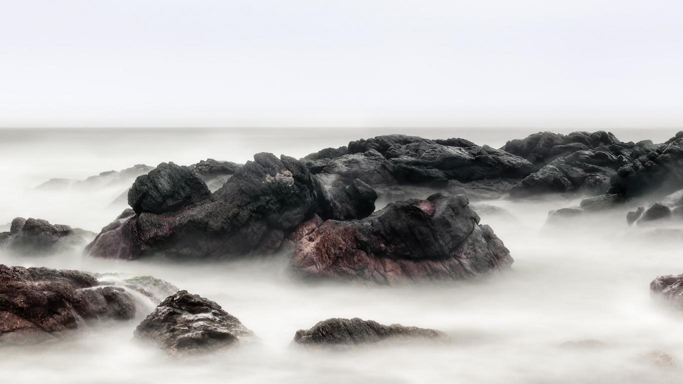 1366x768 Download Coast, fog, rocks, sea nature wallpaper, 1366x Tablet, laptop