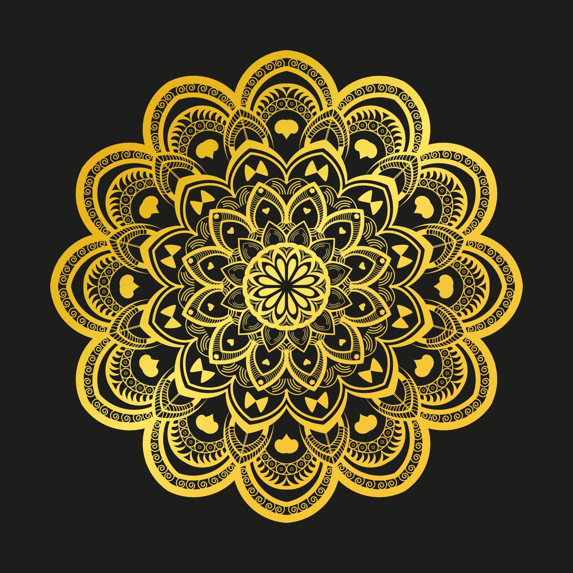 1920x1920 Black and yellow floral background. Black and yellow floral pattern background. Golden floral illustration. Golden flower mandala design. Floral tattoo design. Abstract pattern. Abstract design