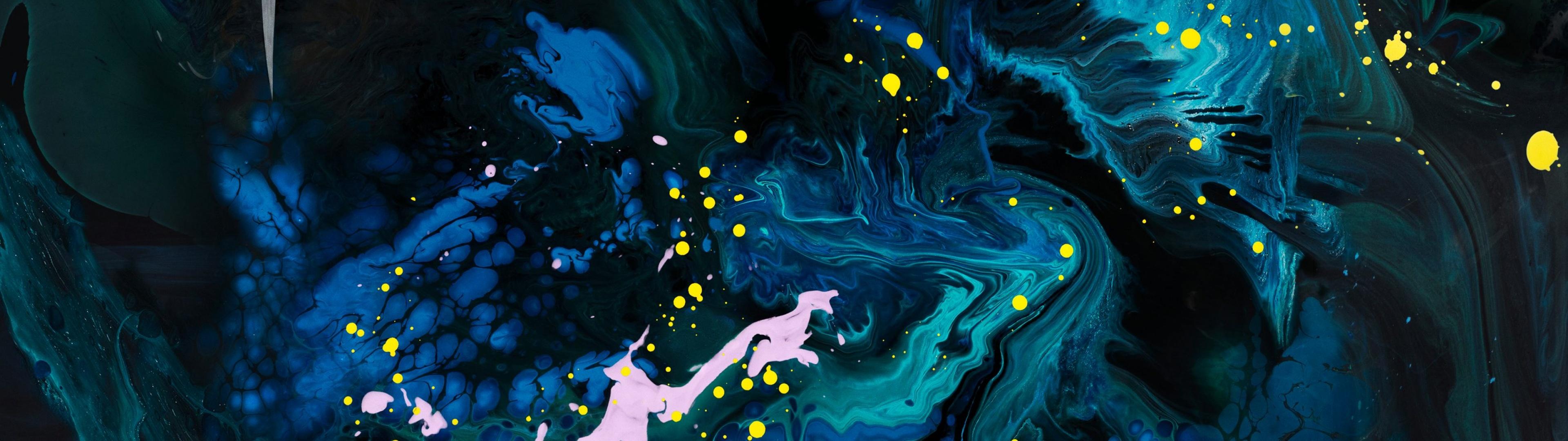 3840x1080 iPad Pro Wallpaper 4K, Liquid art, Blue, Apple, Stock, Abstract