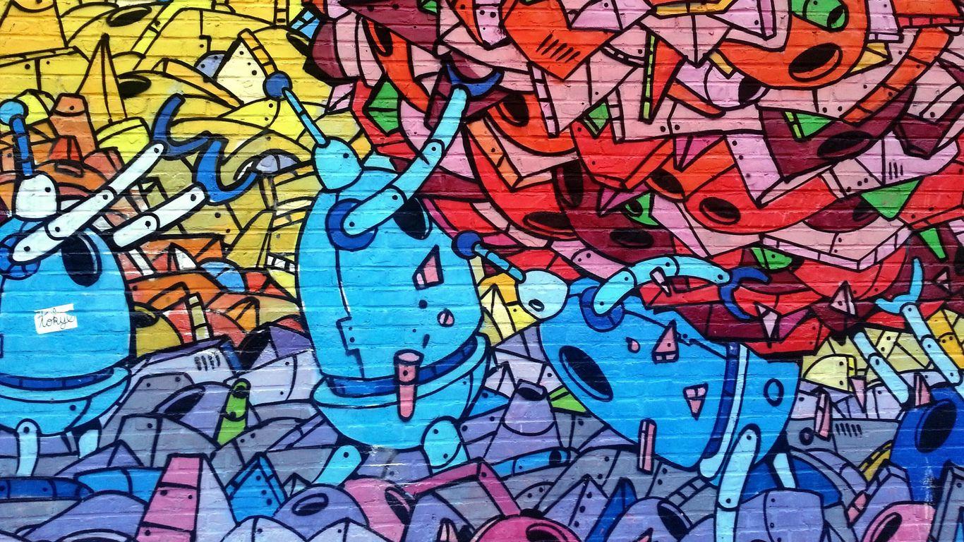 1366x768 Download wallpaper 1366x768 graffiti, art, wall tablet, laptop HD background