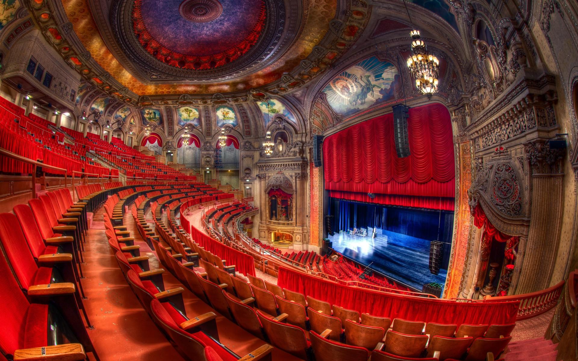 1920x1200 Theatre Chicago scene red chairs light beauty picture interior design room wallpaperx1200