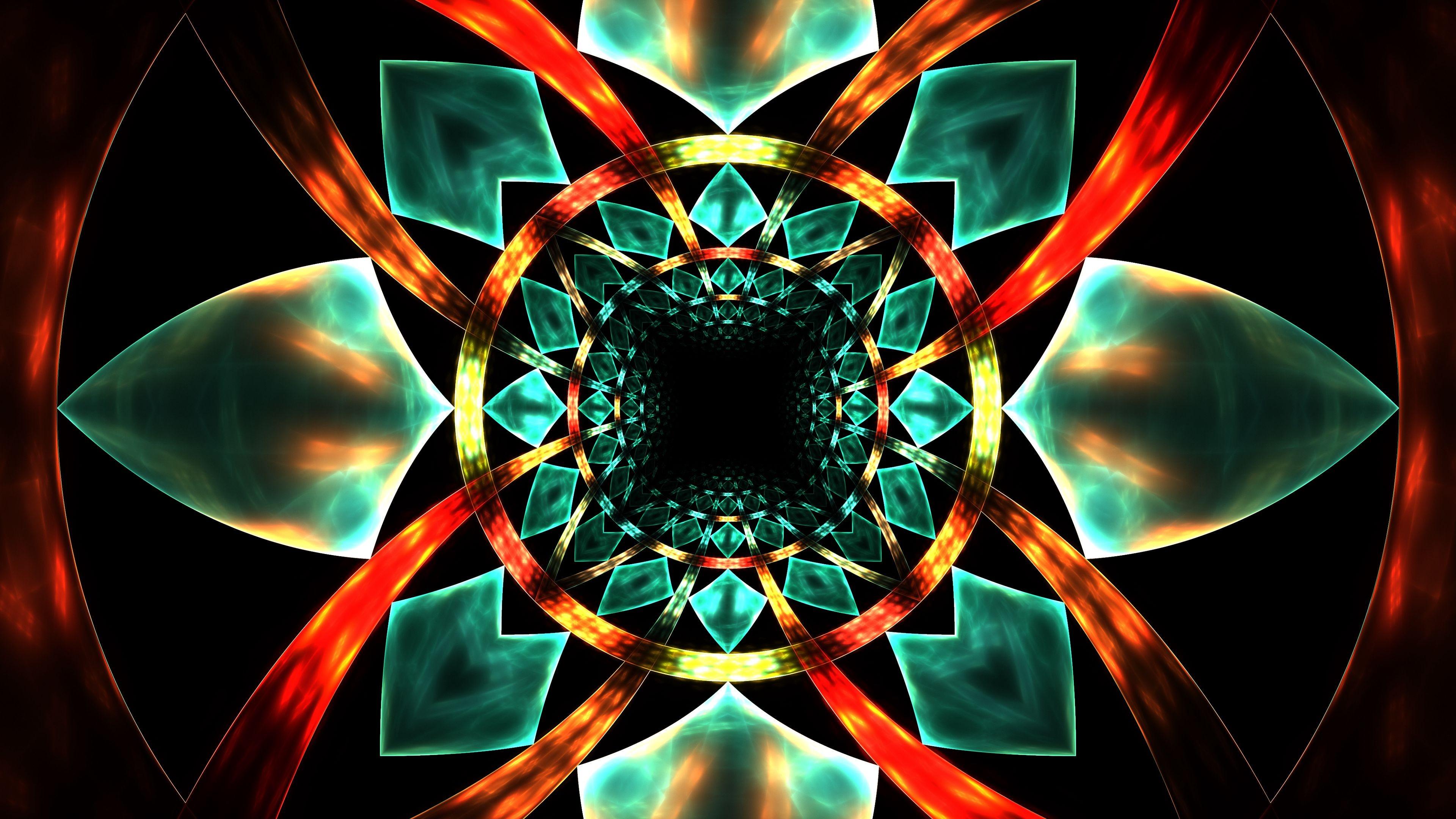 3840x2160 Blue Orange Fractal Pattern Geometric 4K HD Trippy Wallpaper