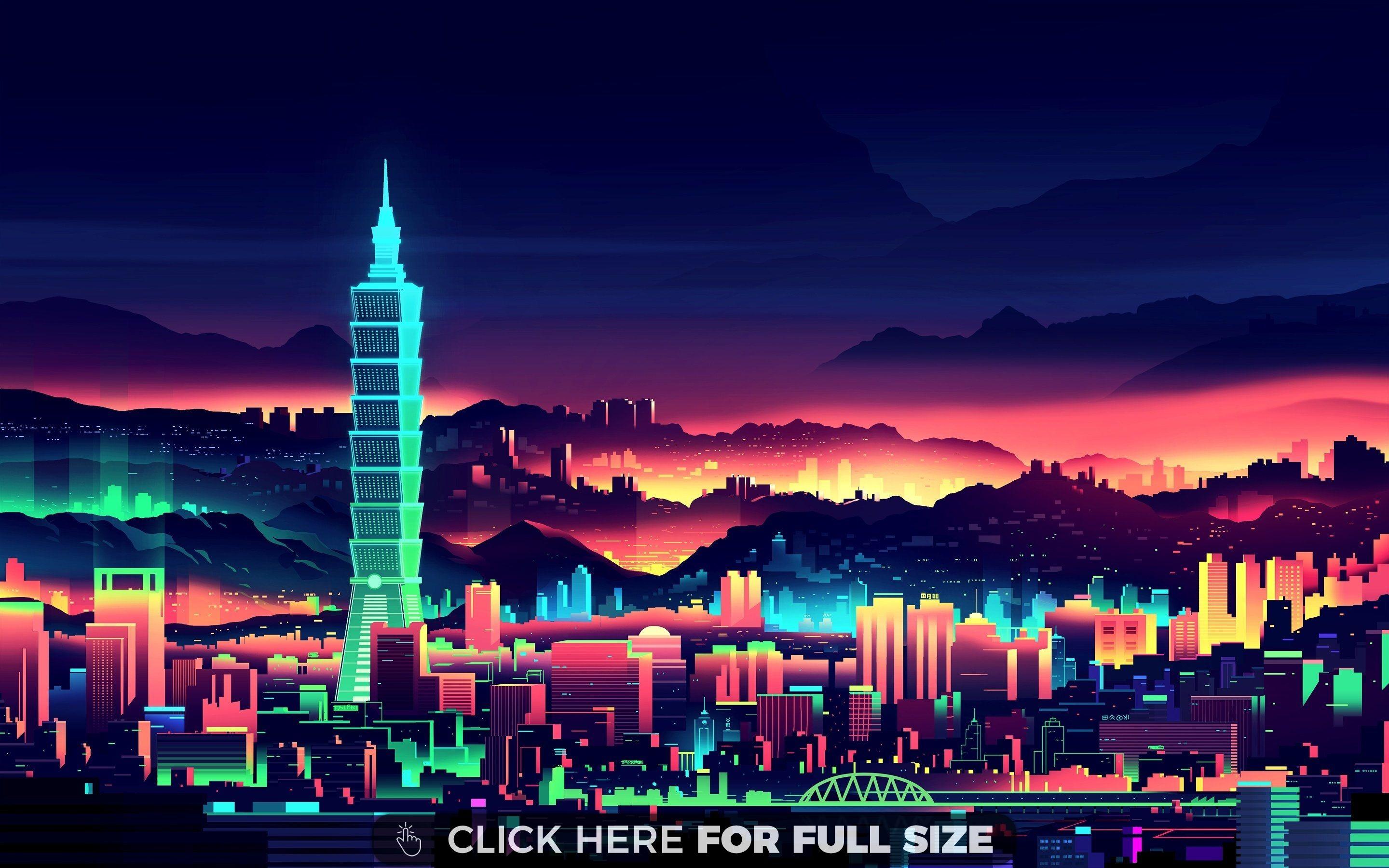 2880x1800 Neon City HD wallpaper