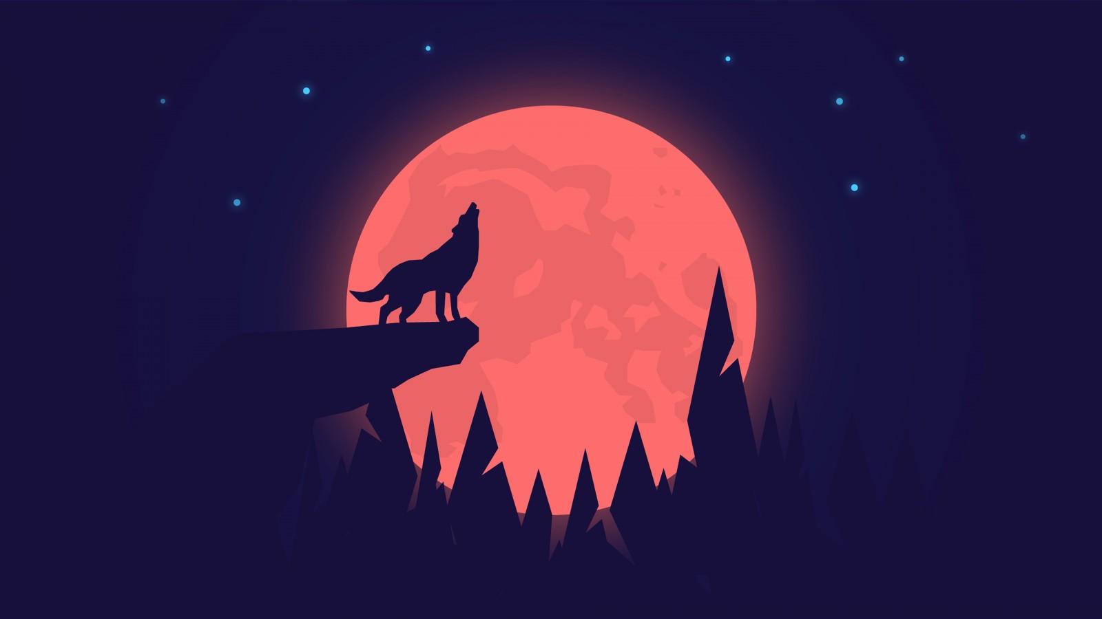 1600x900 Howling Wolf Night Moon 4K Wallpaper