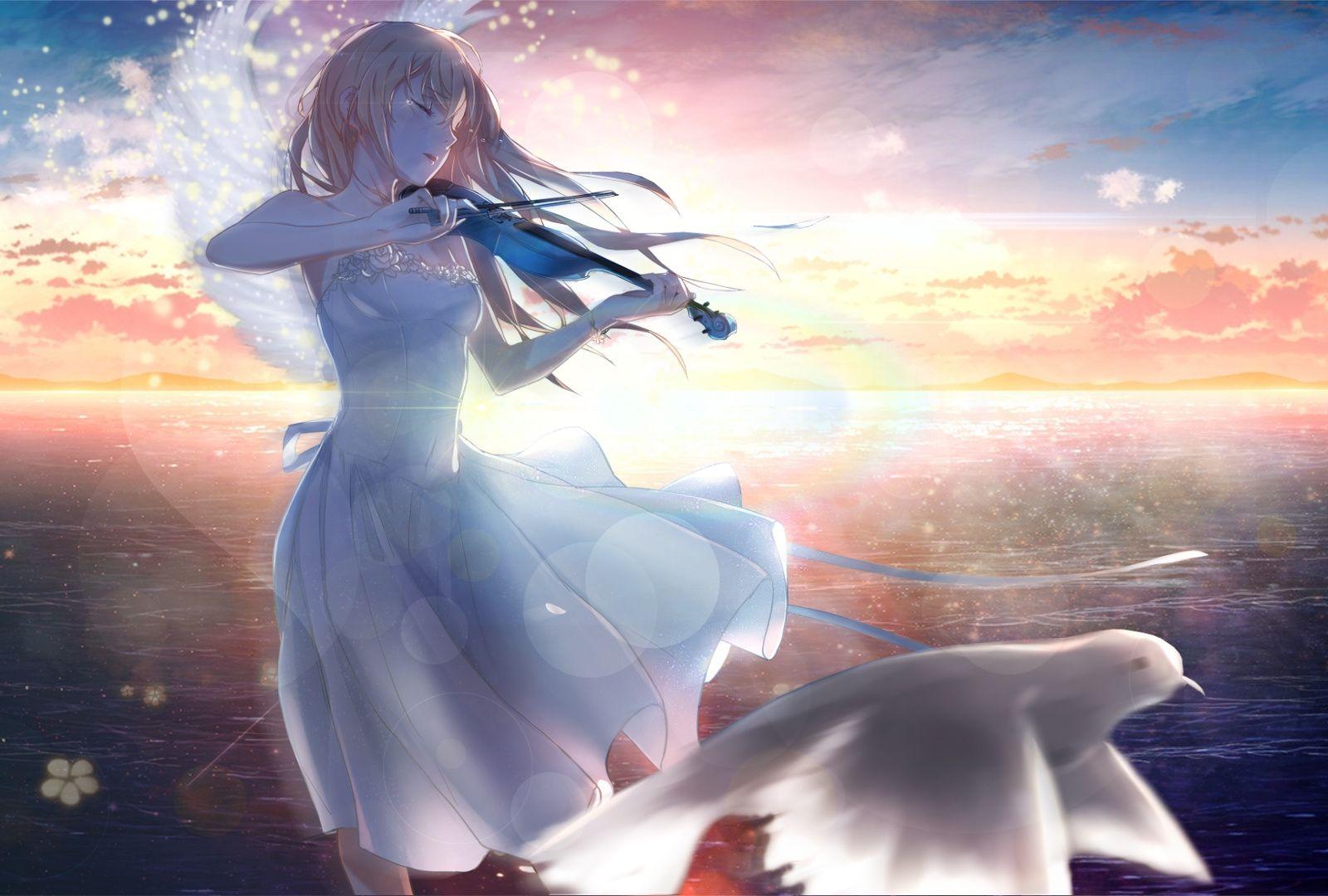 1600x1080 Download 1600x1200 Wallpaper Kaori Miyazono, Anime Girl, Playing
