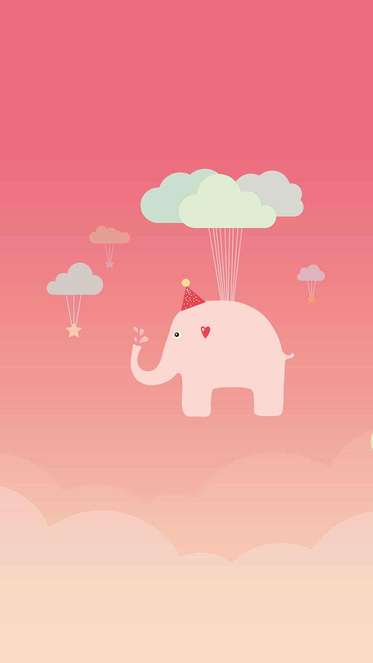 1242x2208 Cute Elephant Illustration Art Pink Fly Wallpaper