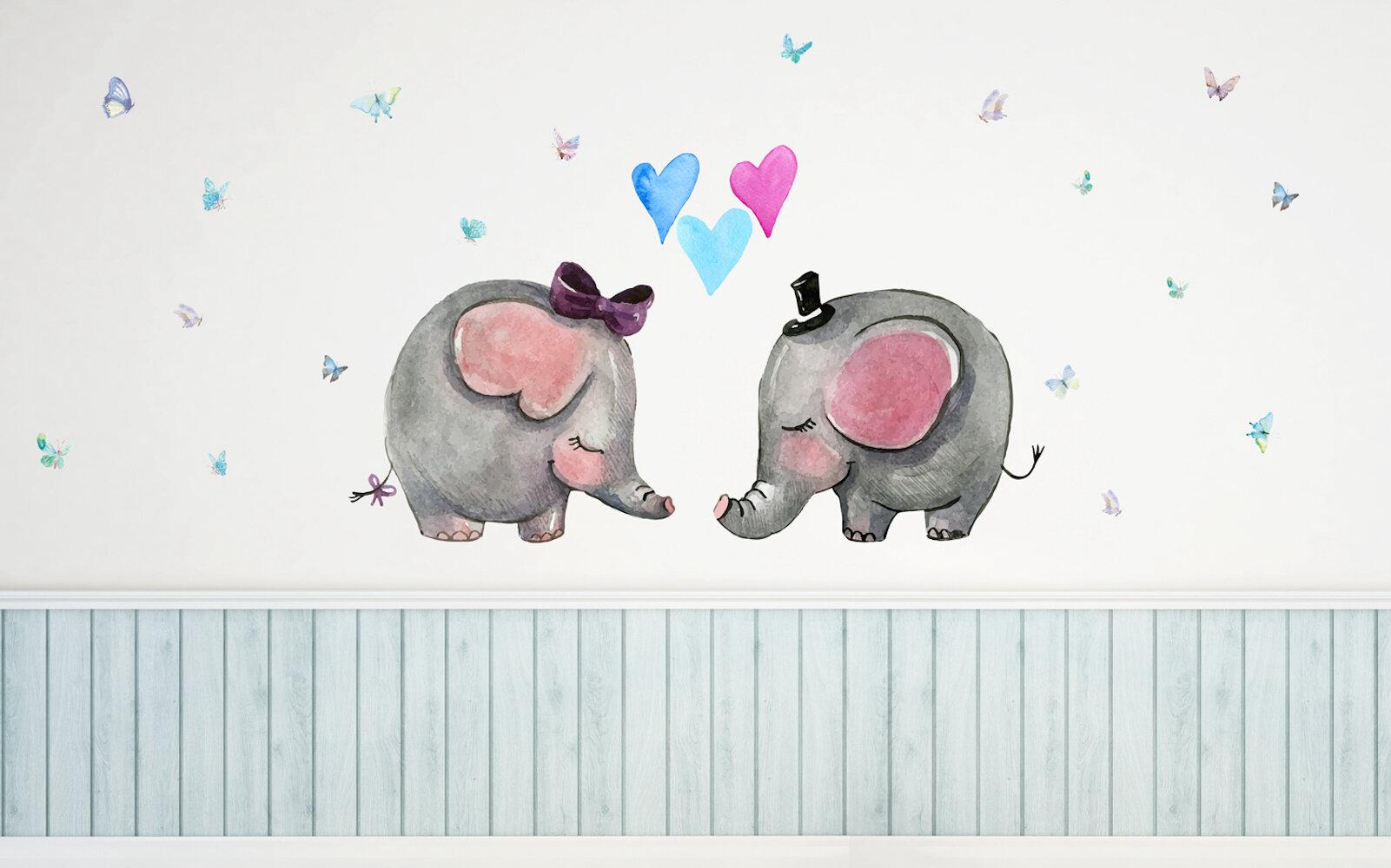 1601x1000 GK Wall Design Cartoon Elephant Little Love Cute Animals Removable Textured Wallpaper