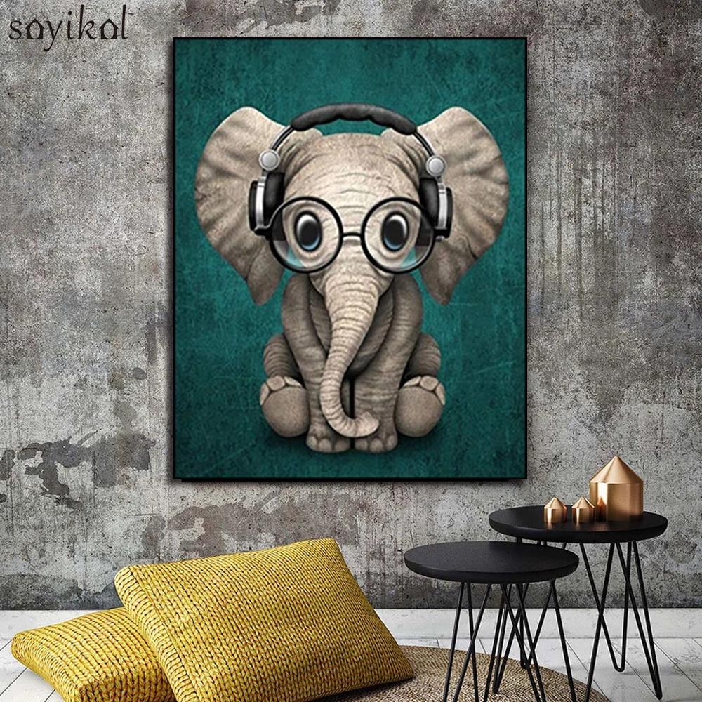1000x1000 Drawing By Number Animal Cute Elephant Wear Glasses Hanging Picture Wall Art Oil Painting By Numbers DIY Hand Painted Kids Gift. Paint By Number