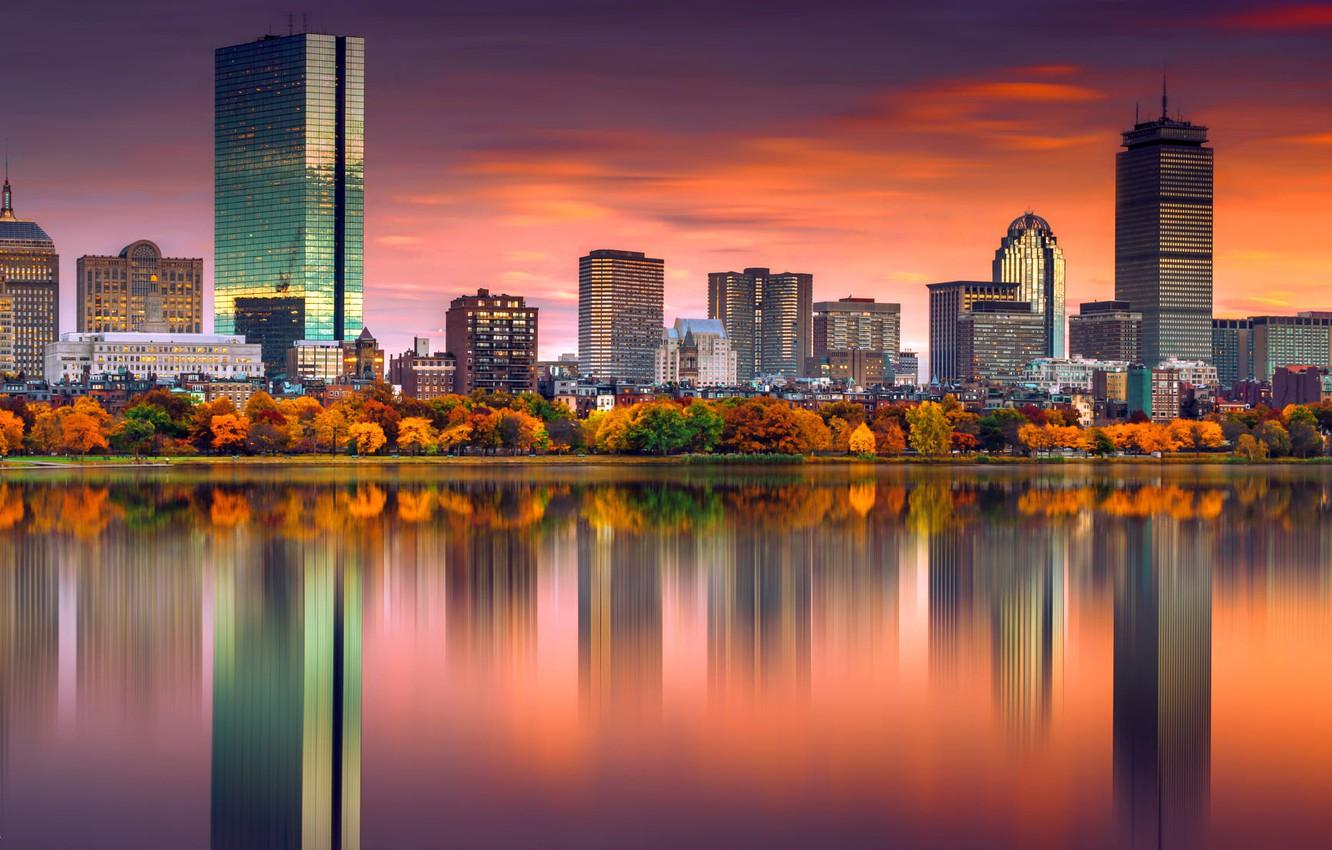 1332x850 Wallpaper Boston, Boston, the reflection in the water, usa, autumn city image for desktop, section город