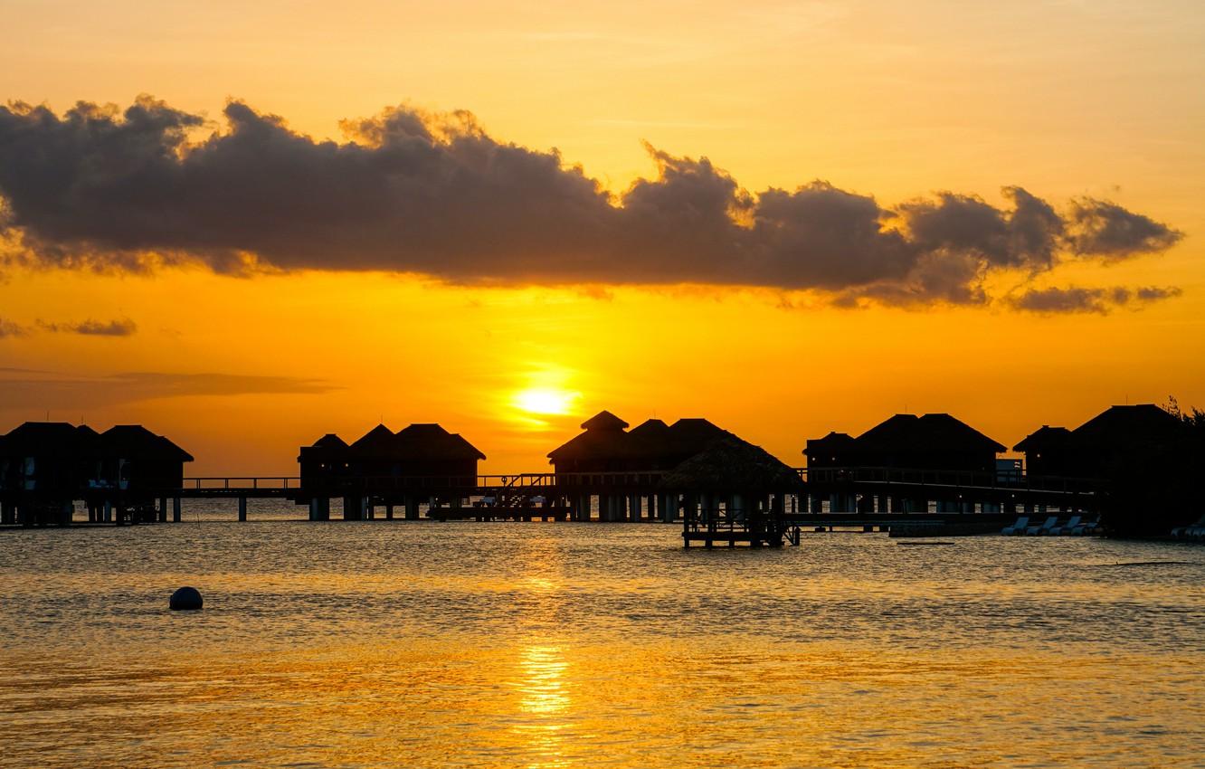 1332x850 Wallpaper sea, the sky, sunset, houses, Jamaica image for desktop, section пейзажи
