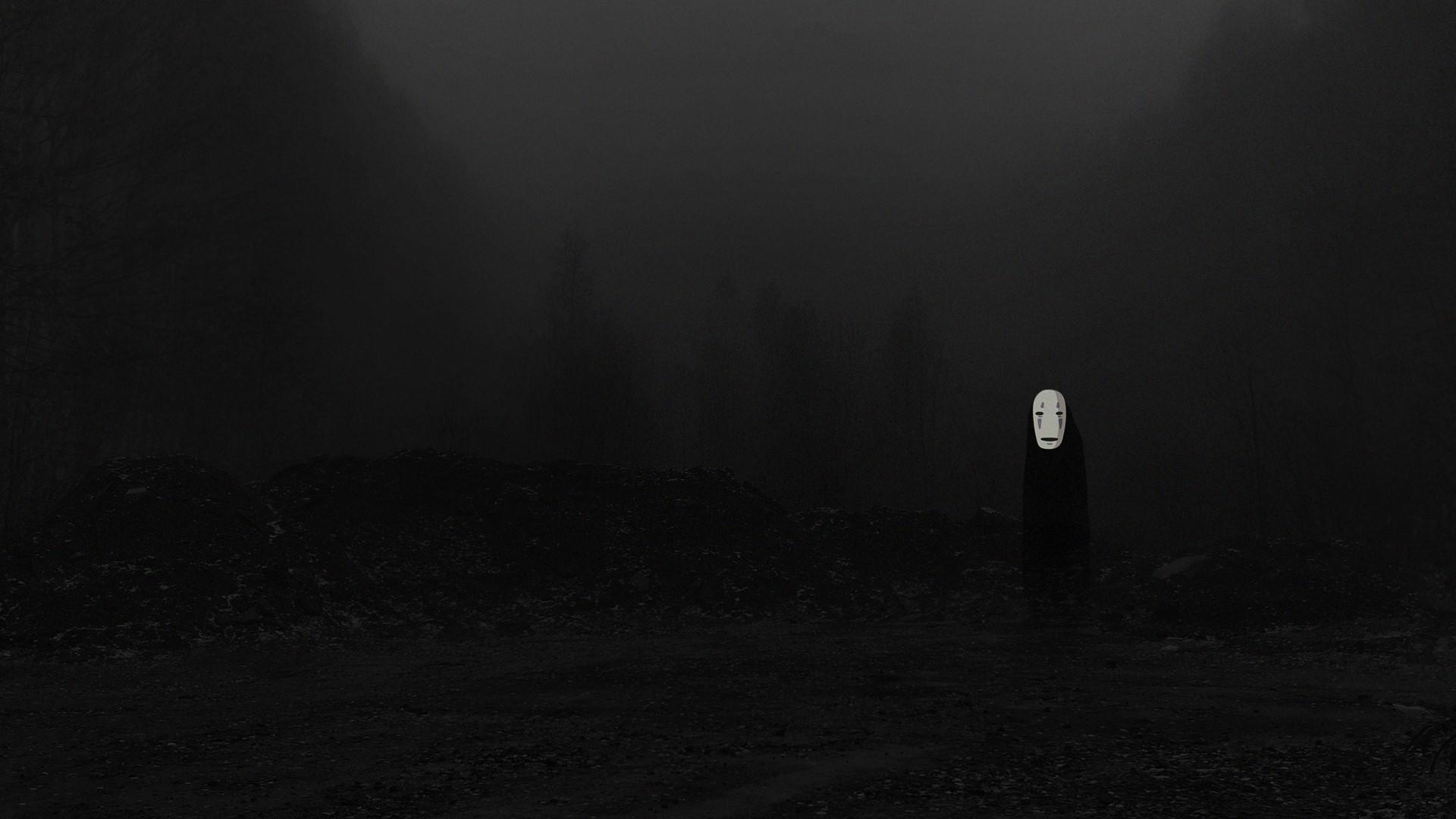 1920x1080 Wallpaper / No Face, Hayao Miyazaki, Spirited Away, Dark, Night, Black, Trees, Nature, Kaonashi, Studio Ghibli Free Download