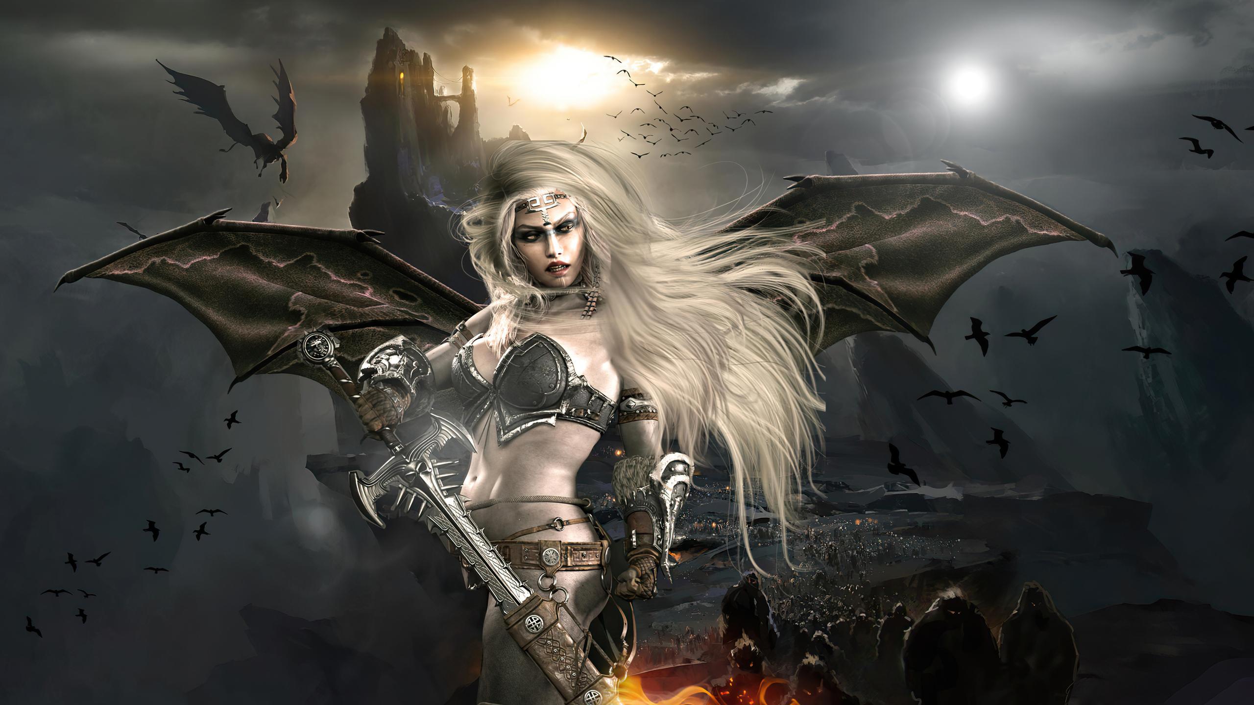 2560x1440 Dark Angel With Sword 1440P Resolution HD 4k Wallpaper, Image, Background, Photo and Picture
