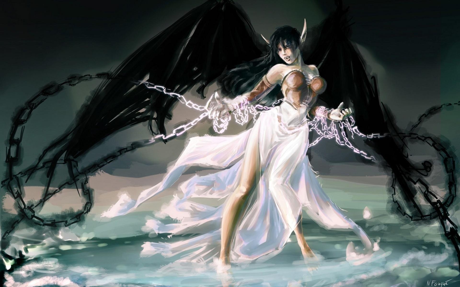 1920x1200 league, Of, Legends, Fantasy, Games, Video, Women, Female, Girl, , Sensual, Art, Chains, Dark, Wings, Angels, Fallen, Elf, Demon Wallpaper HD / Desktop and Mobile Background