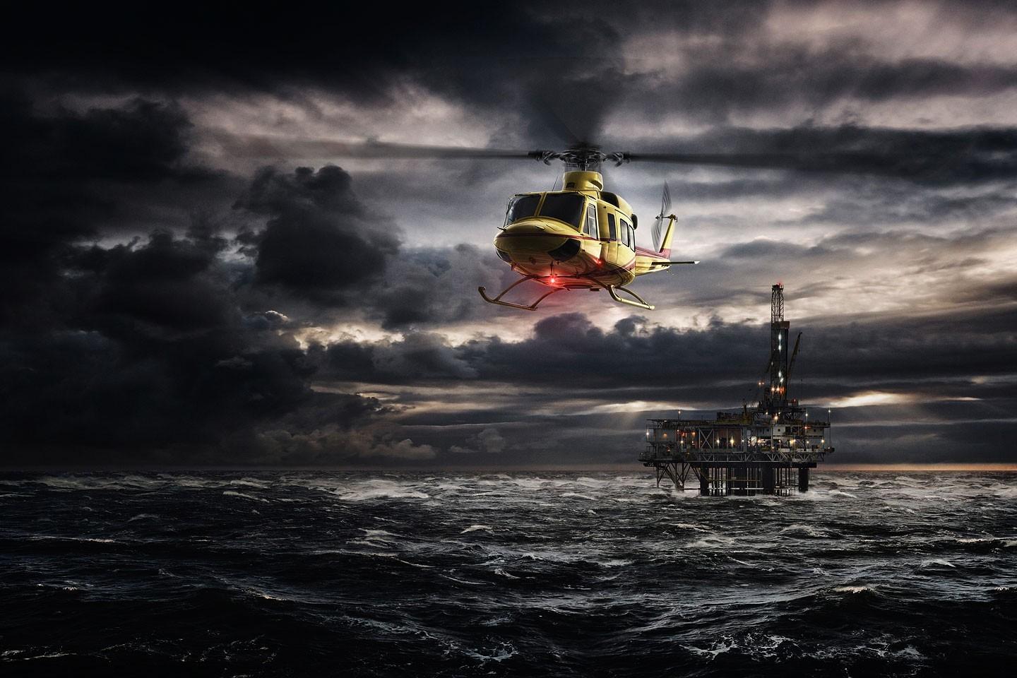 1440x960 Artwork Digital Art Helicopter Vehicle Oil Rig Sea Clouds Dark Sky Wallpaper:1440x960