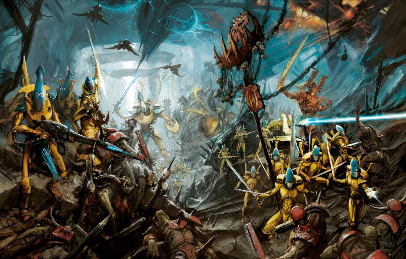 1332x850 Wallpaper eldar, orcs, warrior, Warhammer 40 warlock, Avatar of Khaine, craftworld, Iyanden, WAAAGH!!!, ghost kinght, wraithguard image for desktop, section фантастика