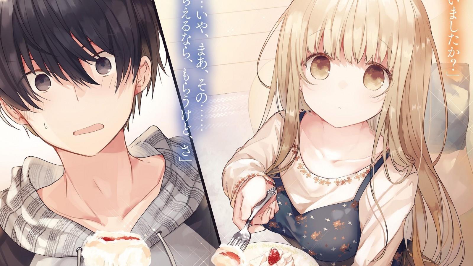 1600x900 Anime Couple, Romance, Cute, Blonde, Cake, Dessert Cute Anime Couple