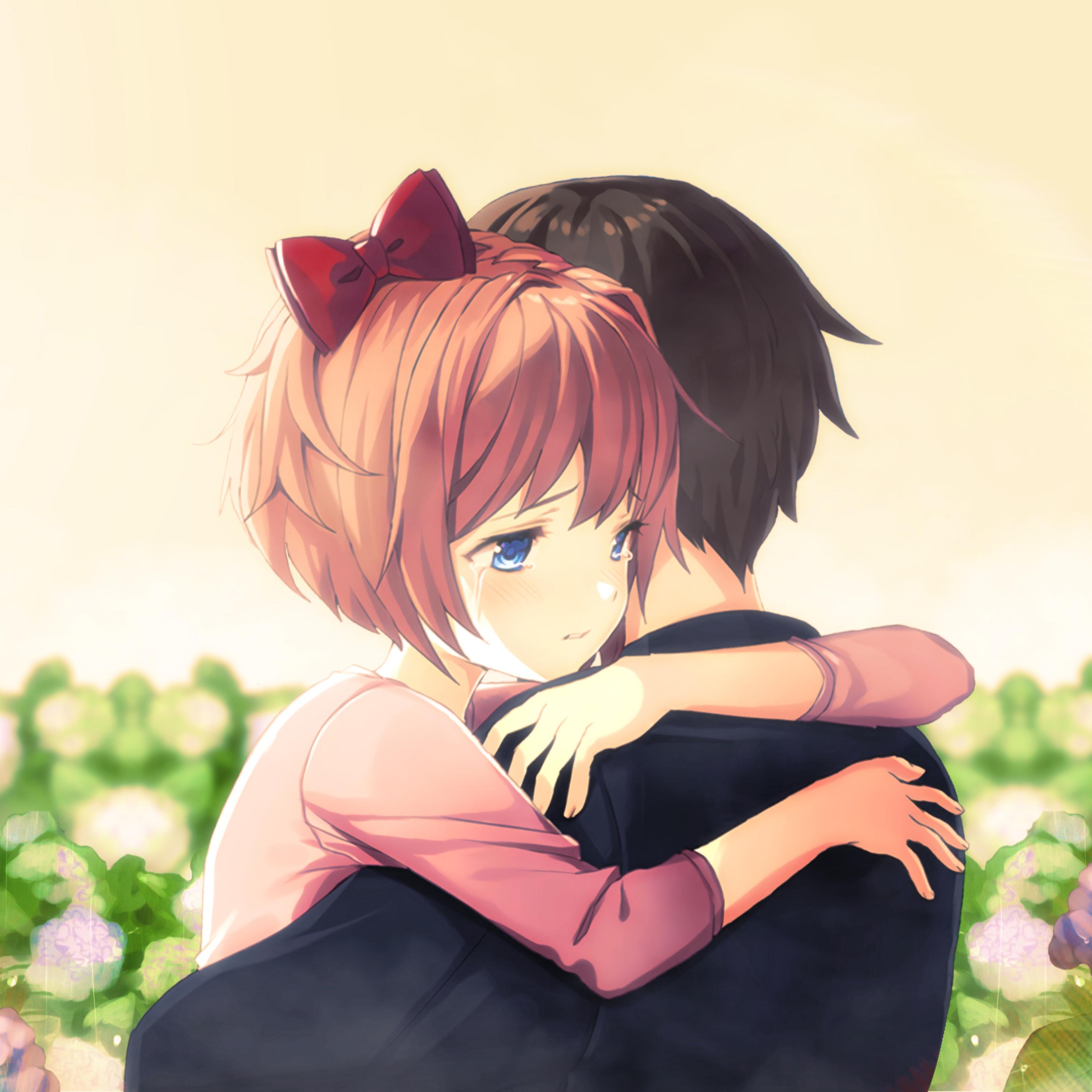 2932x2932 Anime Couple Sad Hug Wallpaper
