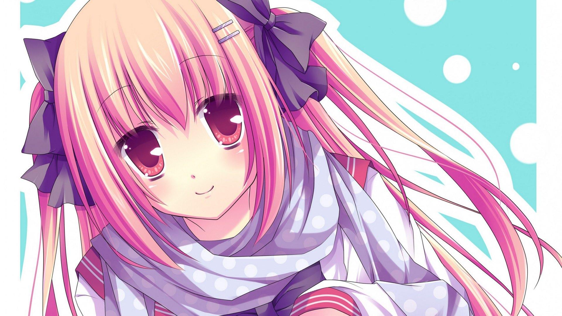 1920x1080 Wallpaper / red, hd, strawberry, brown, orange, long, background, blush, yellow, ribbons, clip, cyan, hair, wallpaper, anime, hot, light, cleavage, blue, ribbon, , bikini, cute, girl, purple, underwear, dark, violet, eyes