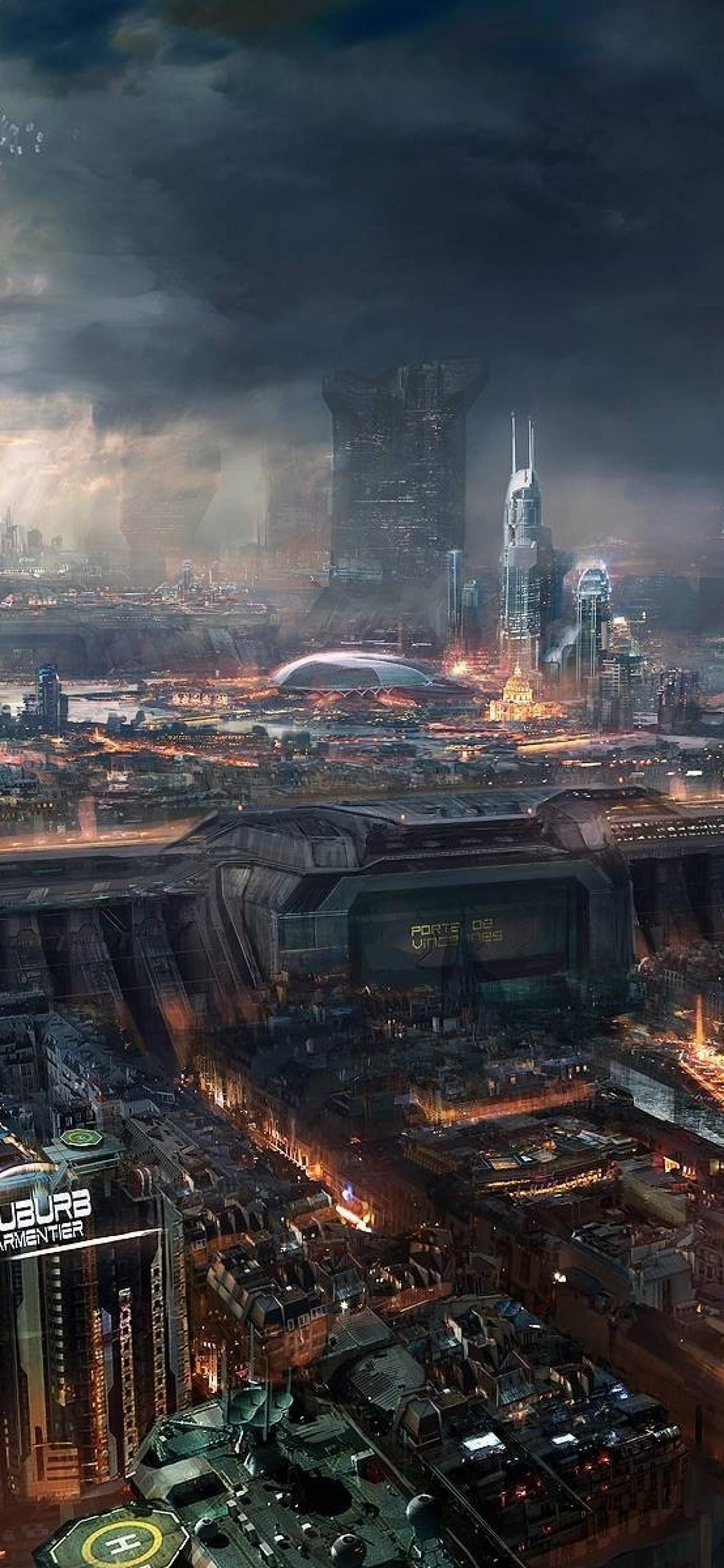 1242x2688 Download 1242x2688 Futuristic City, Cyberpunk, Skyscrapers, Dark, Industrial, Towers Wallpaper for iPhone 11 Pro Max & XS Max