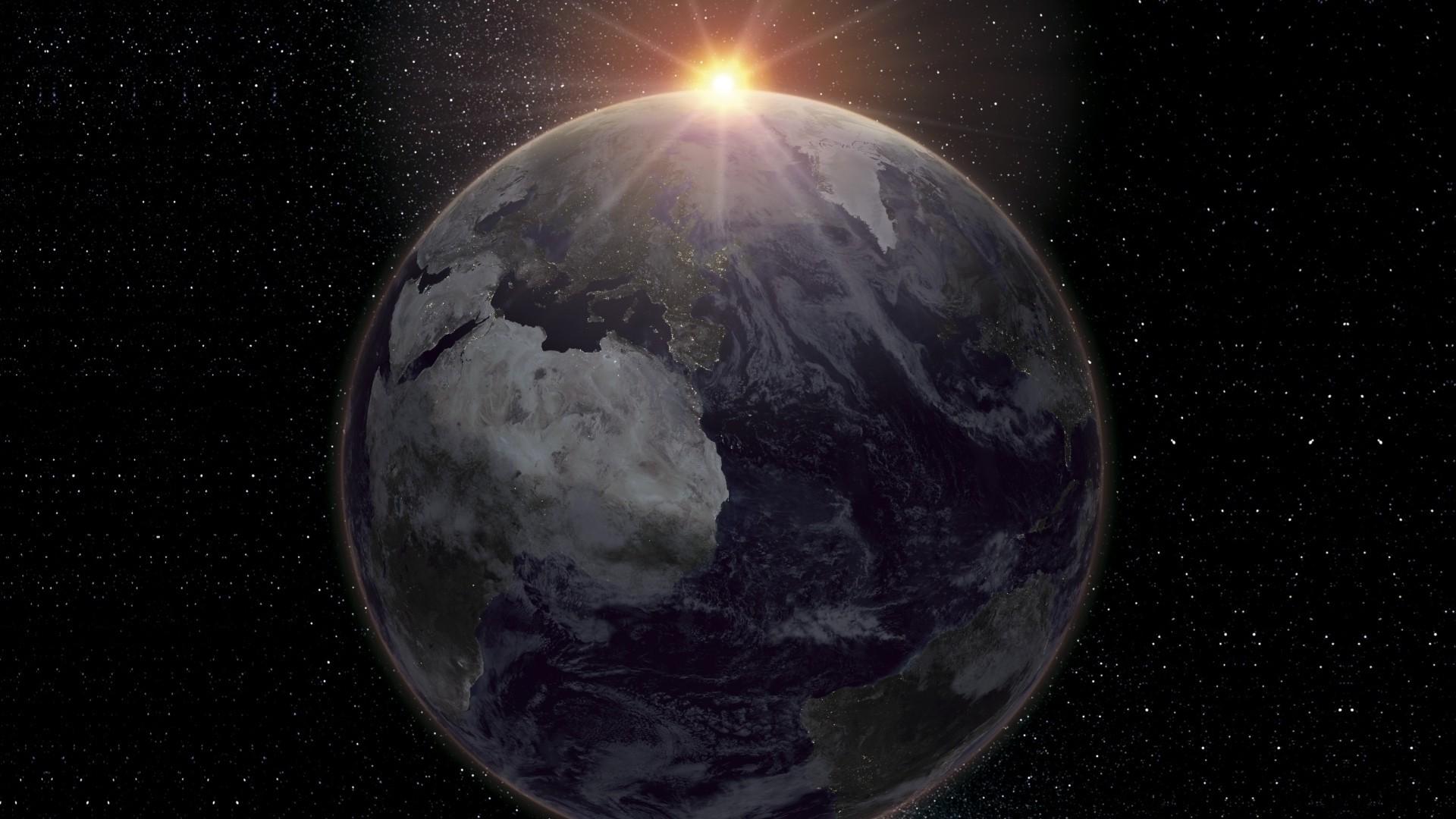 1920x1080 digital Art, Black Background, Space, Universe, Planet, Earth, Sun, Stars, Sun Rays, Continents, Africa, Europe, South America, North America, Sea, Clouds, Asia Wallpaper HD / Desktop and Mobile Background